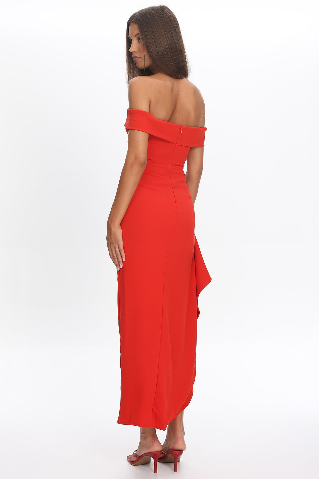 Cha Cha Off Shoulder Thigh Split Maxi Dress Red by Selfie Leslie