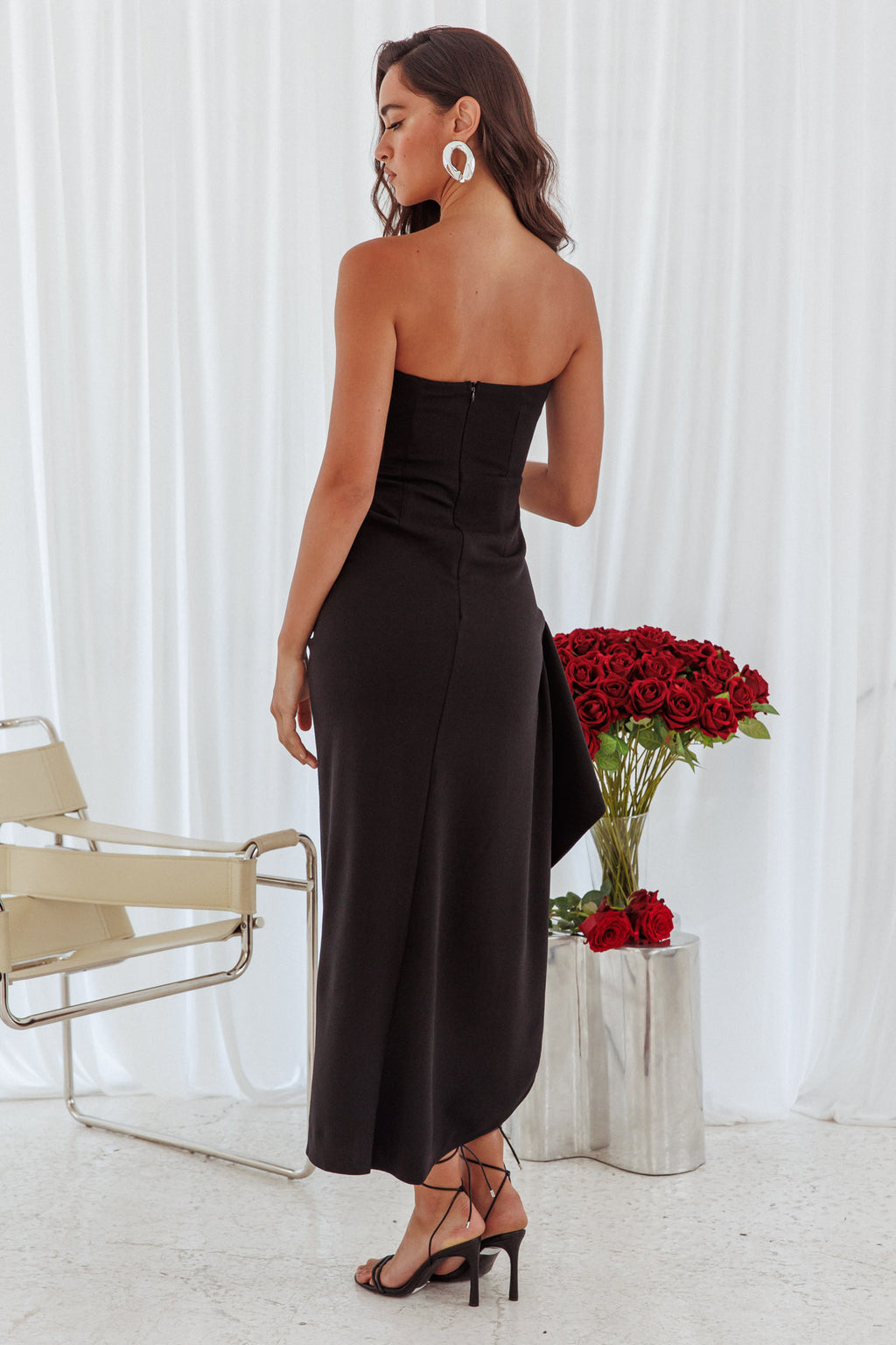 Cha Cha Strapless Thigh Split Dress Black by Selfie Leslie