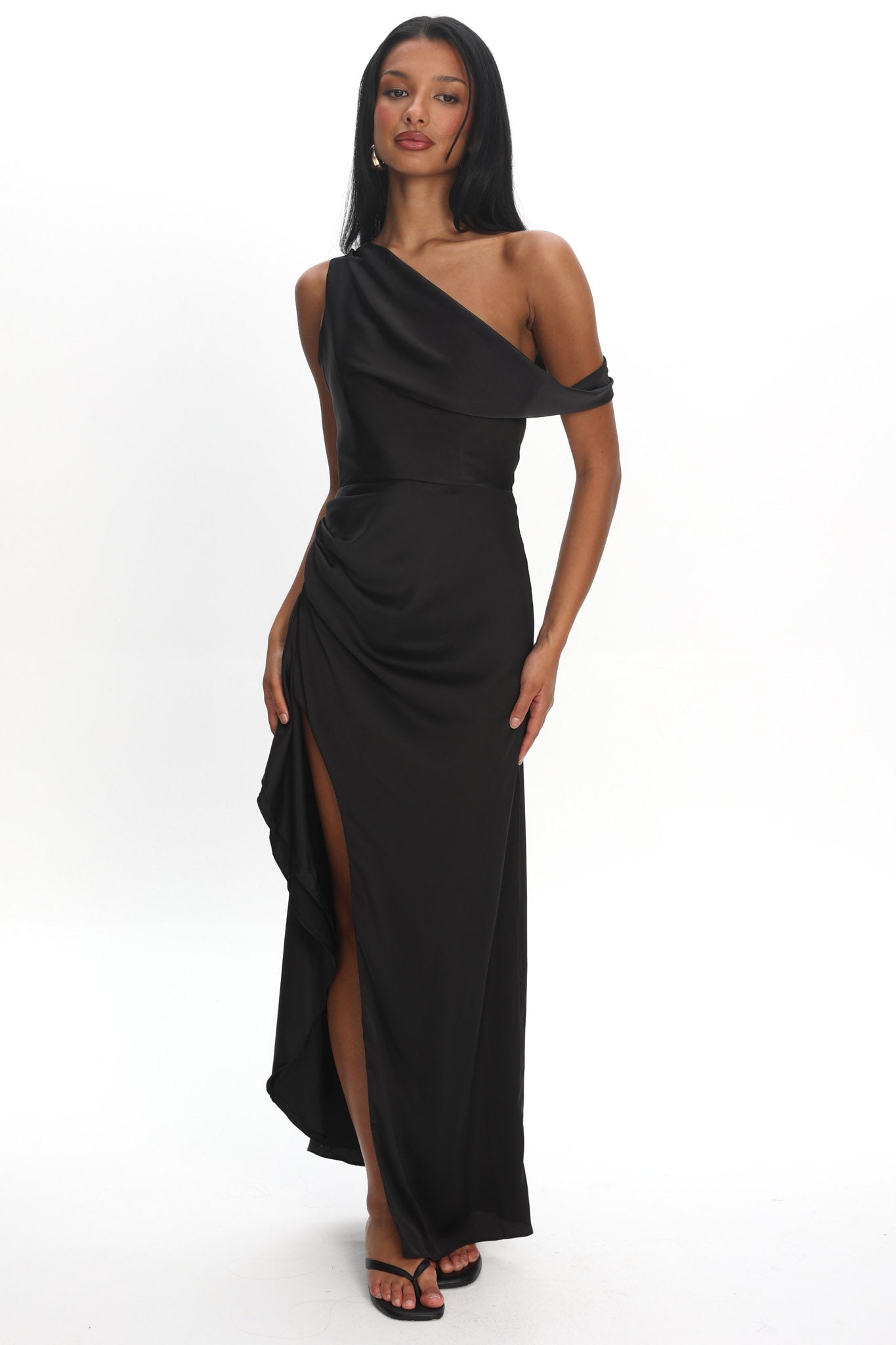 トップス neith. Veil Off-shoulder Dress(Black) Sensations Off Shoulder Satin Maxi Dress Black | Selfie Leslie