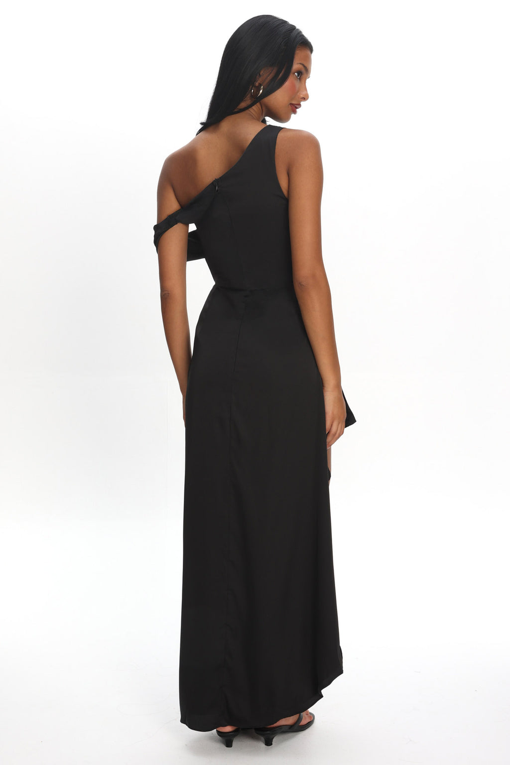 Sensations Off Shoulder Satin Maxi Dress Black