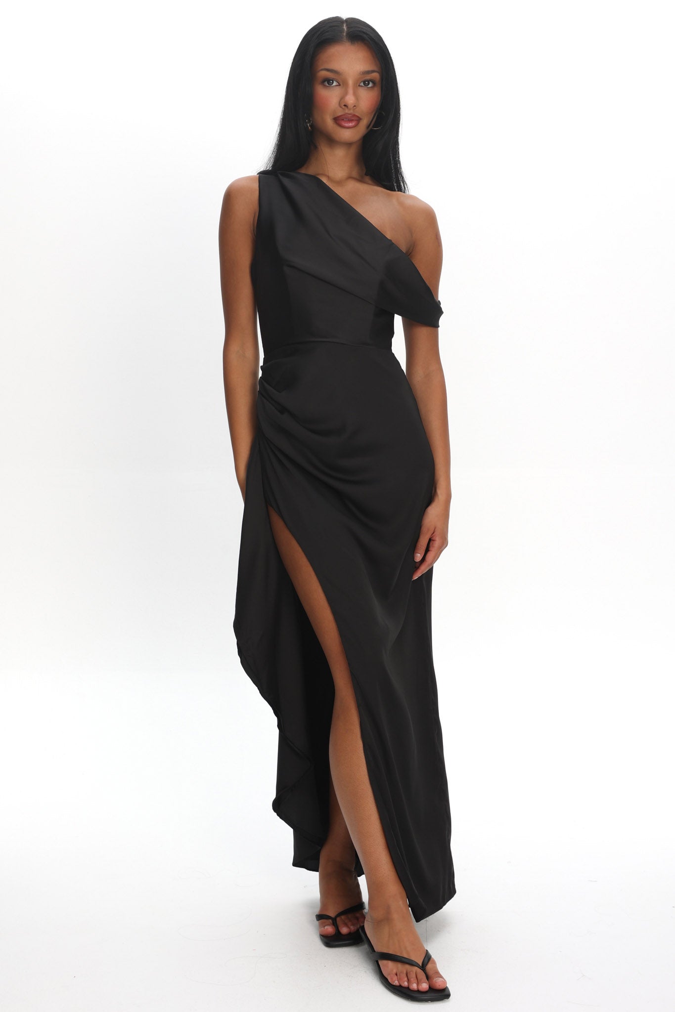 Shop the Sensations Off Shoulder Satin Maxi Dress Black
