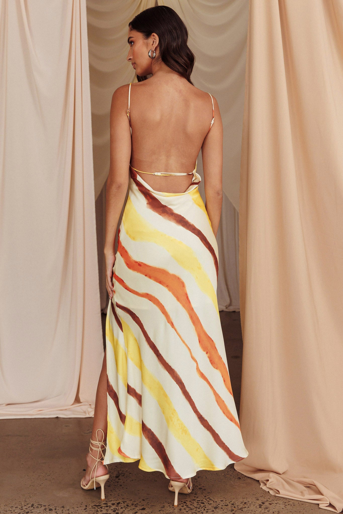 Blondine Pleat Bust Split Maxi Dress Yellow by Selfie Leslie