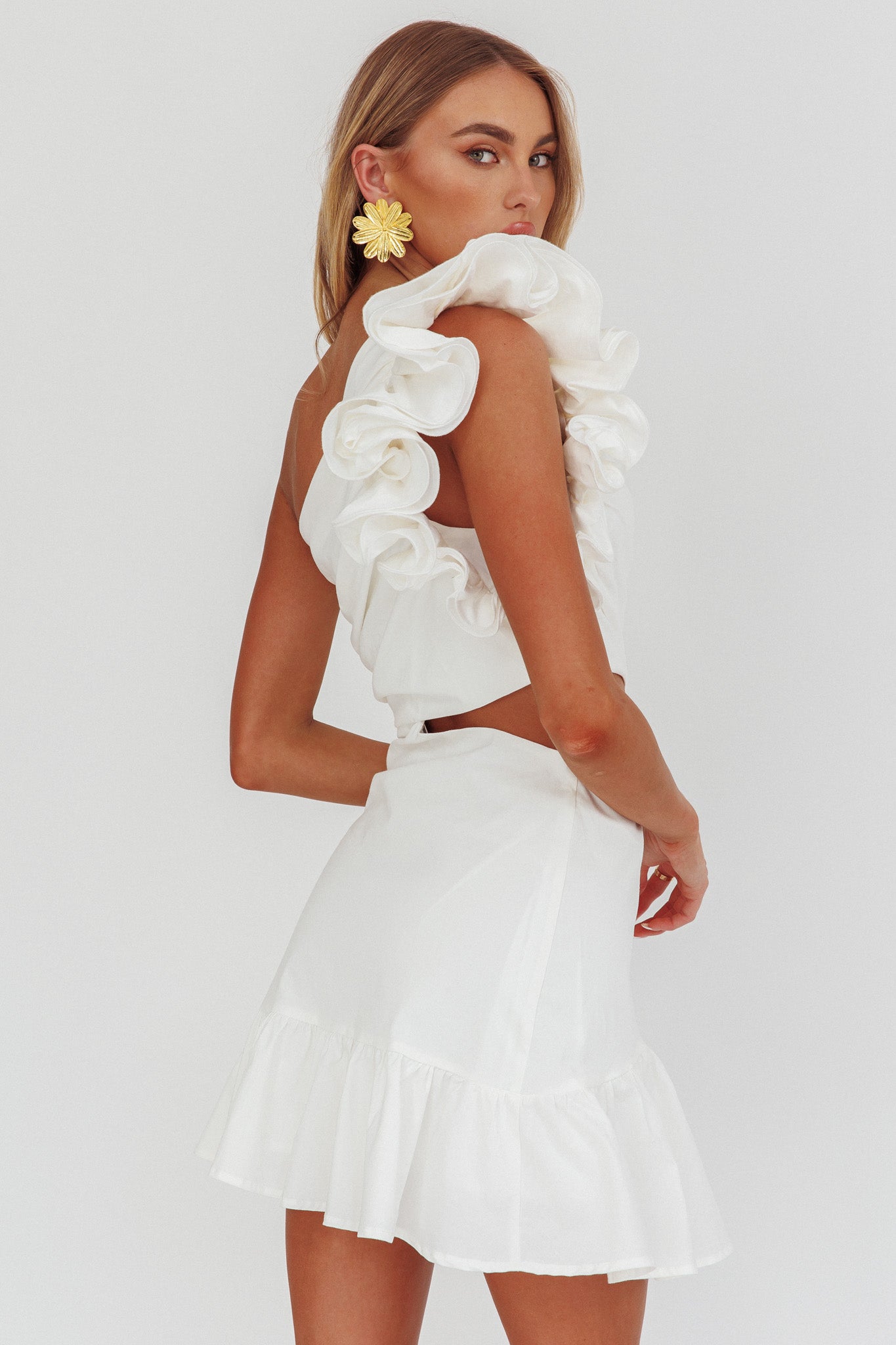 Deanna One-Shoulder Cut-Out Mini Dress White by Selfie Leslie