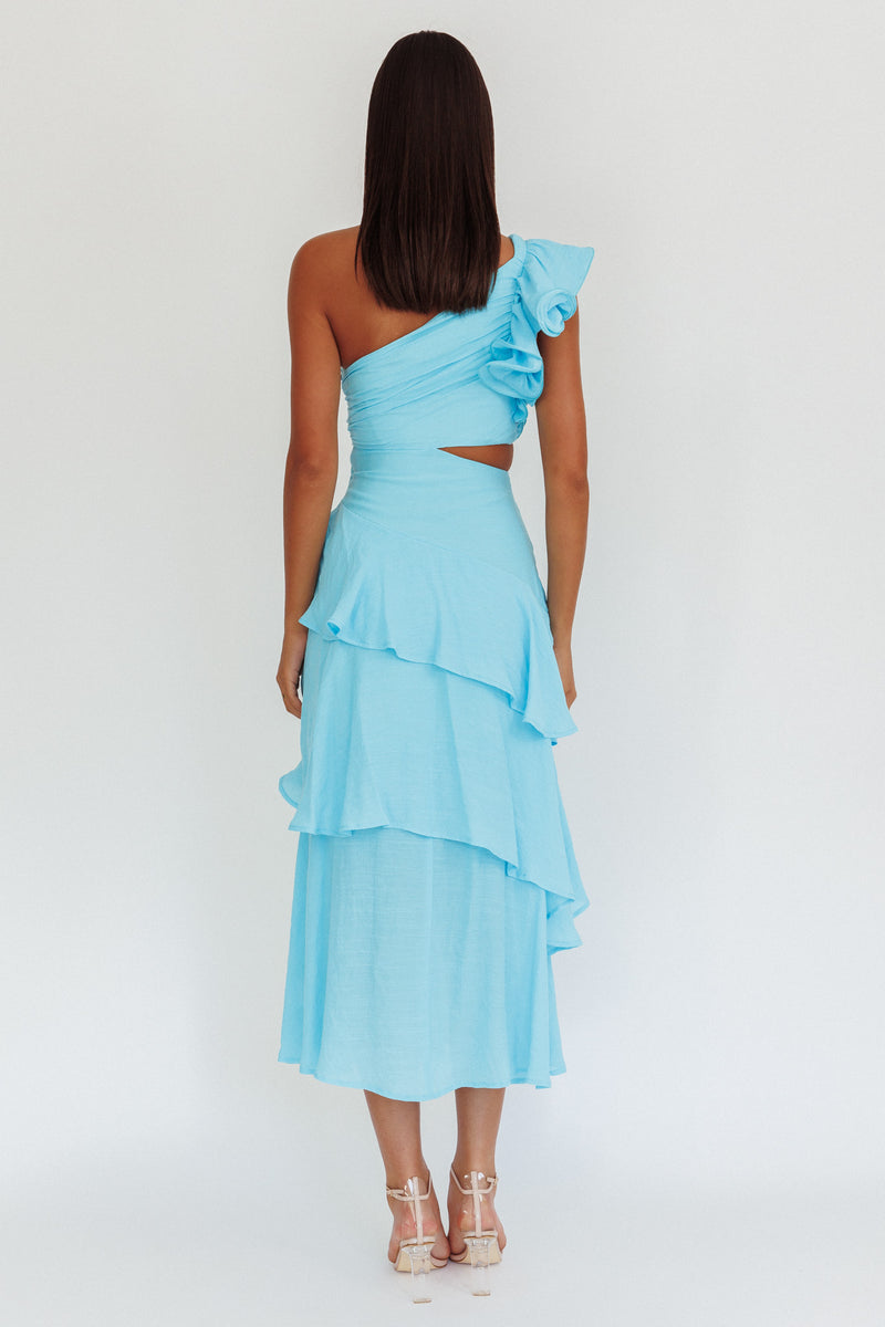Deanna One-Shoulder Sheer Hem Maxi Dress Red