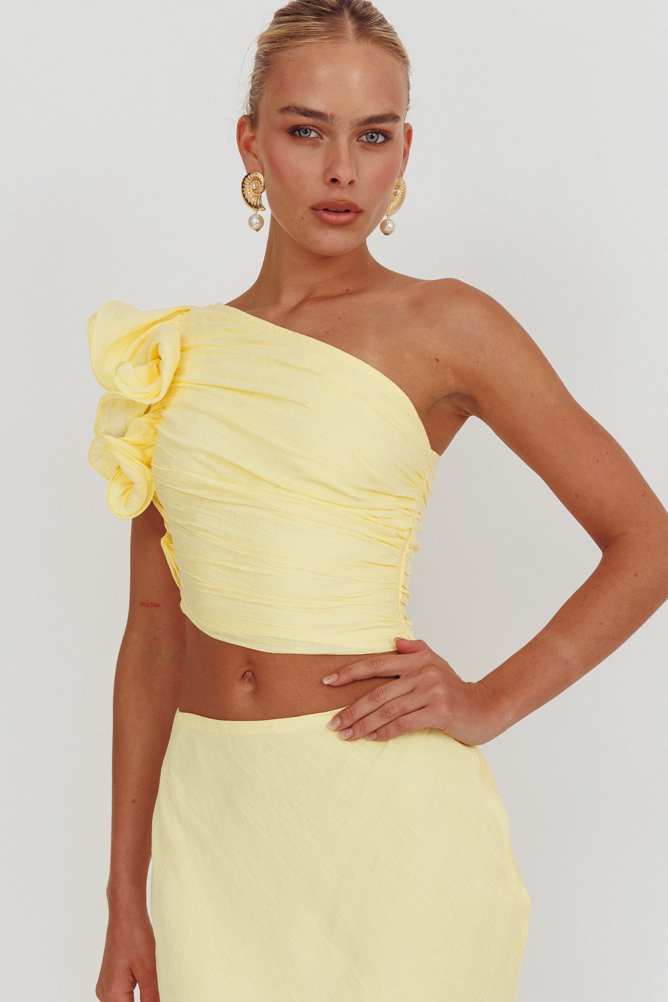 Shop the Deanna One-Shoulder Ruffle Top Lemon