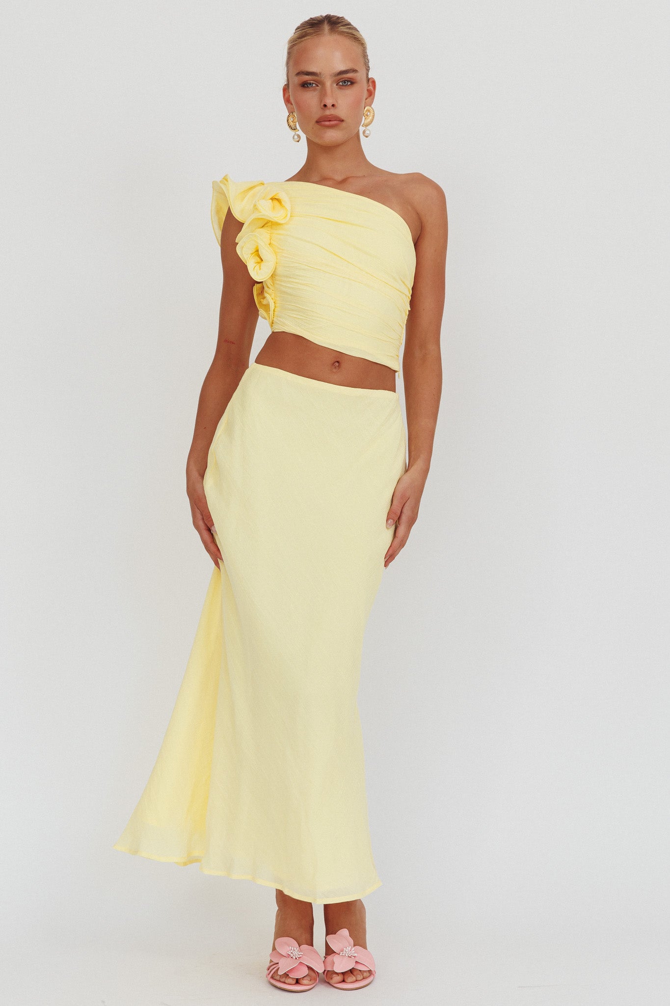 Deanna One-Shoulder Ruffle Top Lemon by Selfie Leslie