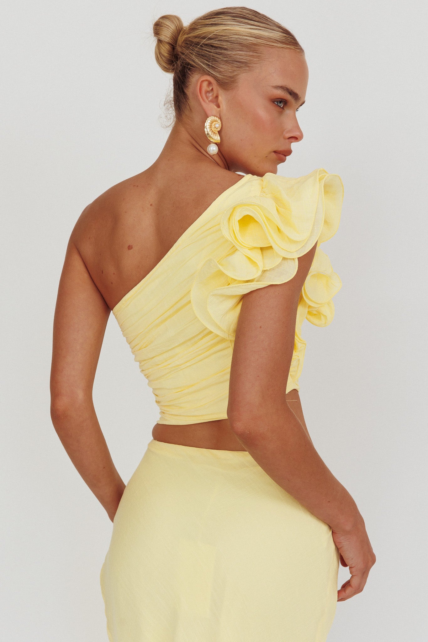 Deanna One-Shoulder Ruffle Top Lemon by Selfie Leslie