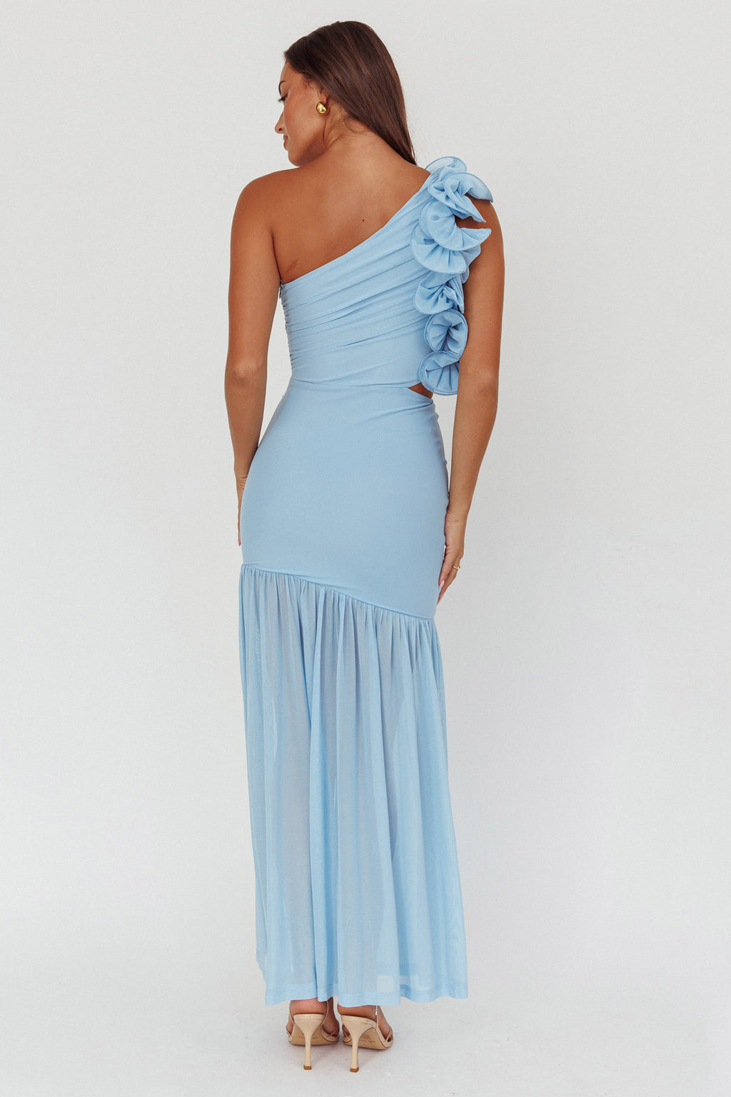 Deanna One-Shoulder Sheer Hem Maxi Dress Blue by Selfie Leslie