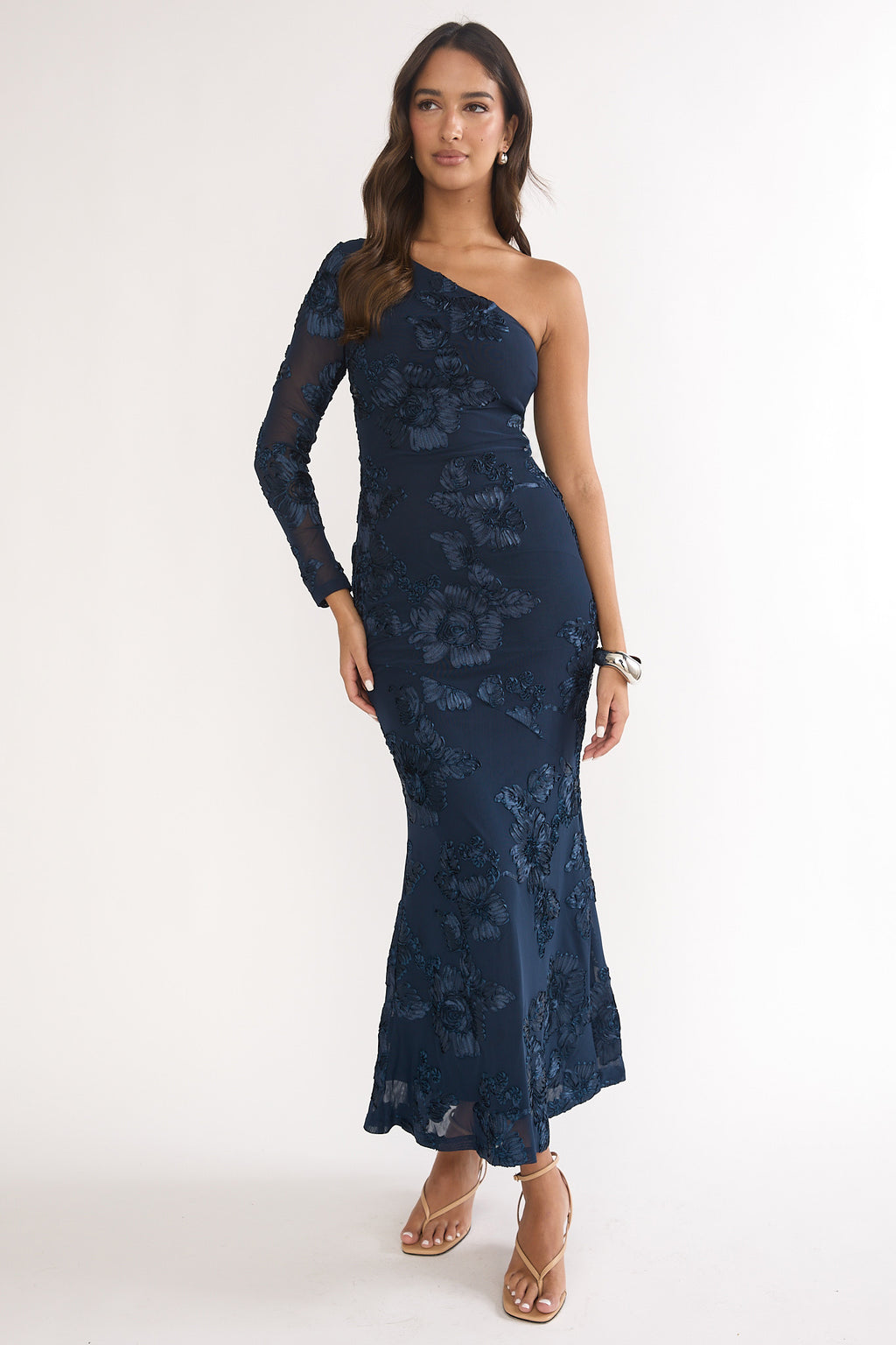Deanna One-Shoulder Sleeve Maxi Dress Embellished Navy Selfie Leslie Deanna One-Shoulder Sleeve Maxi Dress Embellished Navy Selfie Leslie