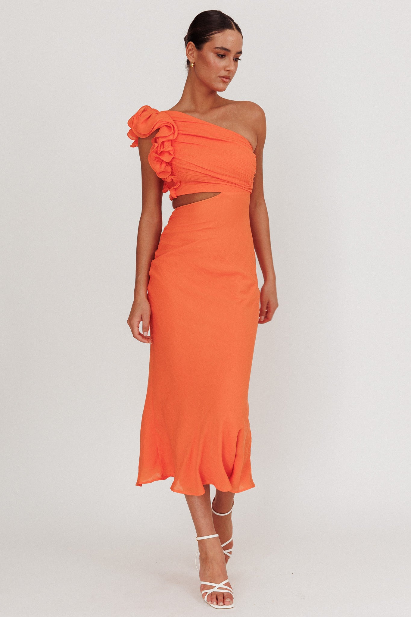 Geneva One Shoulder Wrap Maxi Dress - Orange