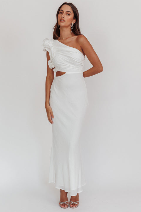 Deanna One-Shoulder Ruffle Maxi Dress White– Selfie Leslie