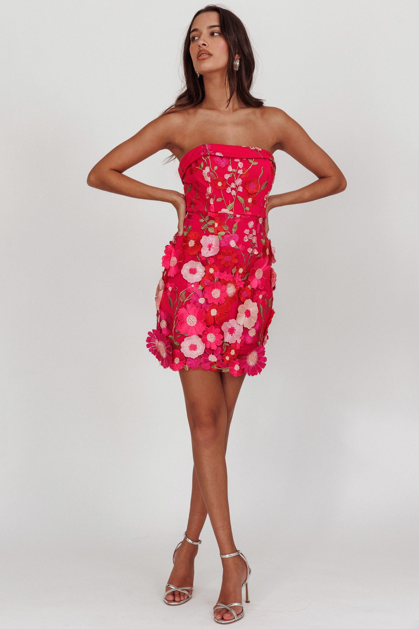 Flora Day Strapless Floral Embellished Mini Dress Fuchsia Flora Day Strapless Floral Embellished Mini Dress Fuchsia