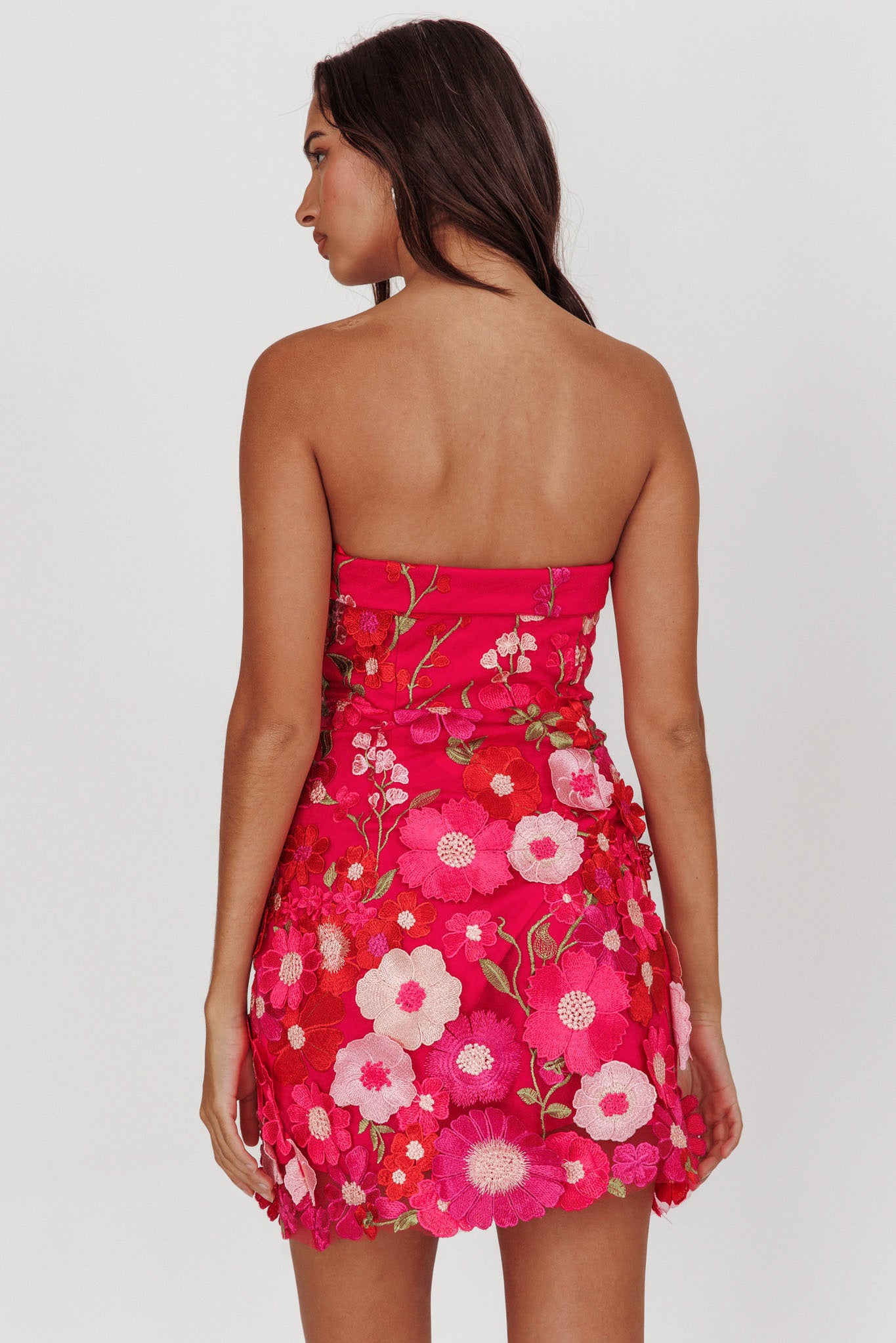 Flora Day Strapless Floral Embellished Mini Dress Fuchsia Flora Day Strapless Floral Embellished Mini Dress Fuchsia