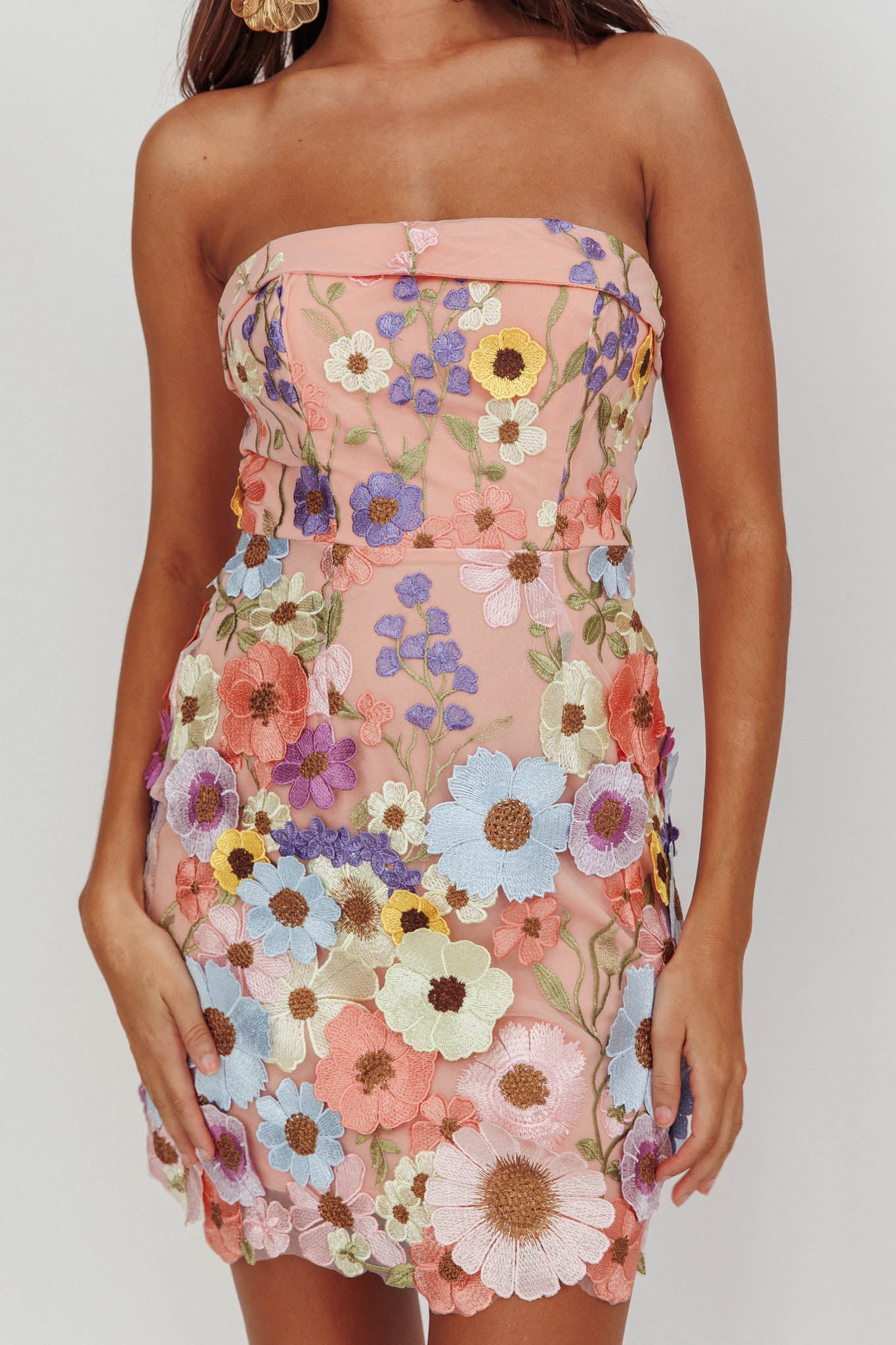 Strapless Floral Mini  Dress