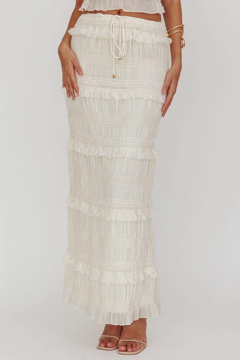 Beige Sequined Furry Skirt