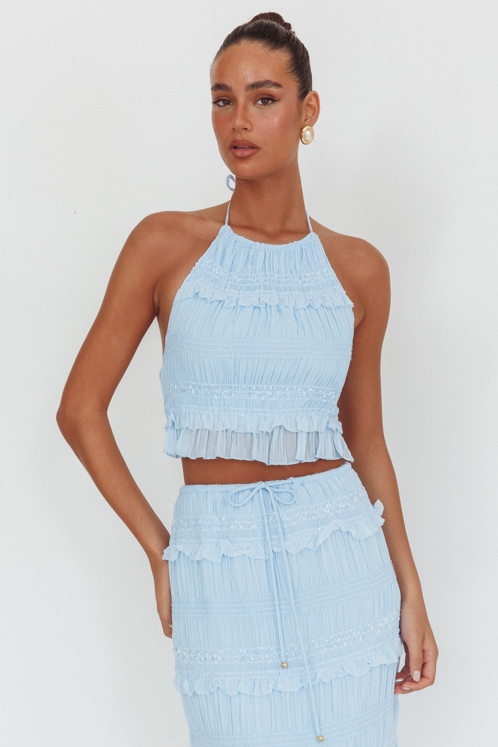 Helios Halterneck Shirred Sequin Top Blue by Selfie Leslie