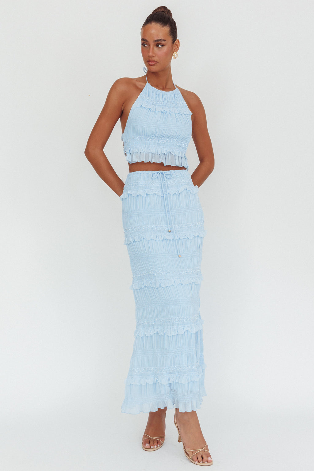 Helios Halterneck Shirred Sequin Top Blue by Selfie Leslie