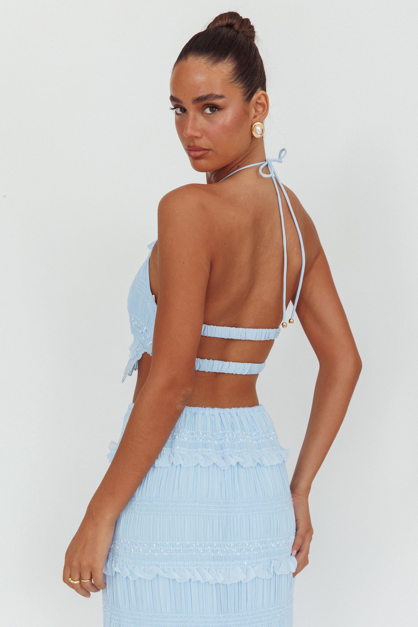 Helios Halterneck Shirred Sequin Top Blue by Selfie Leslie