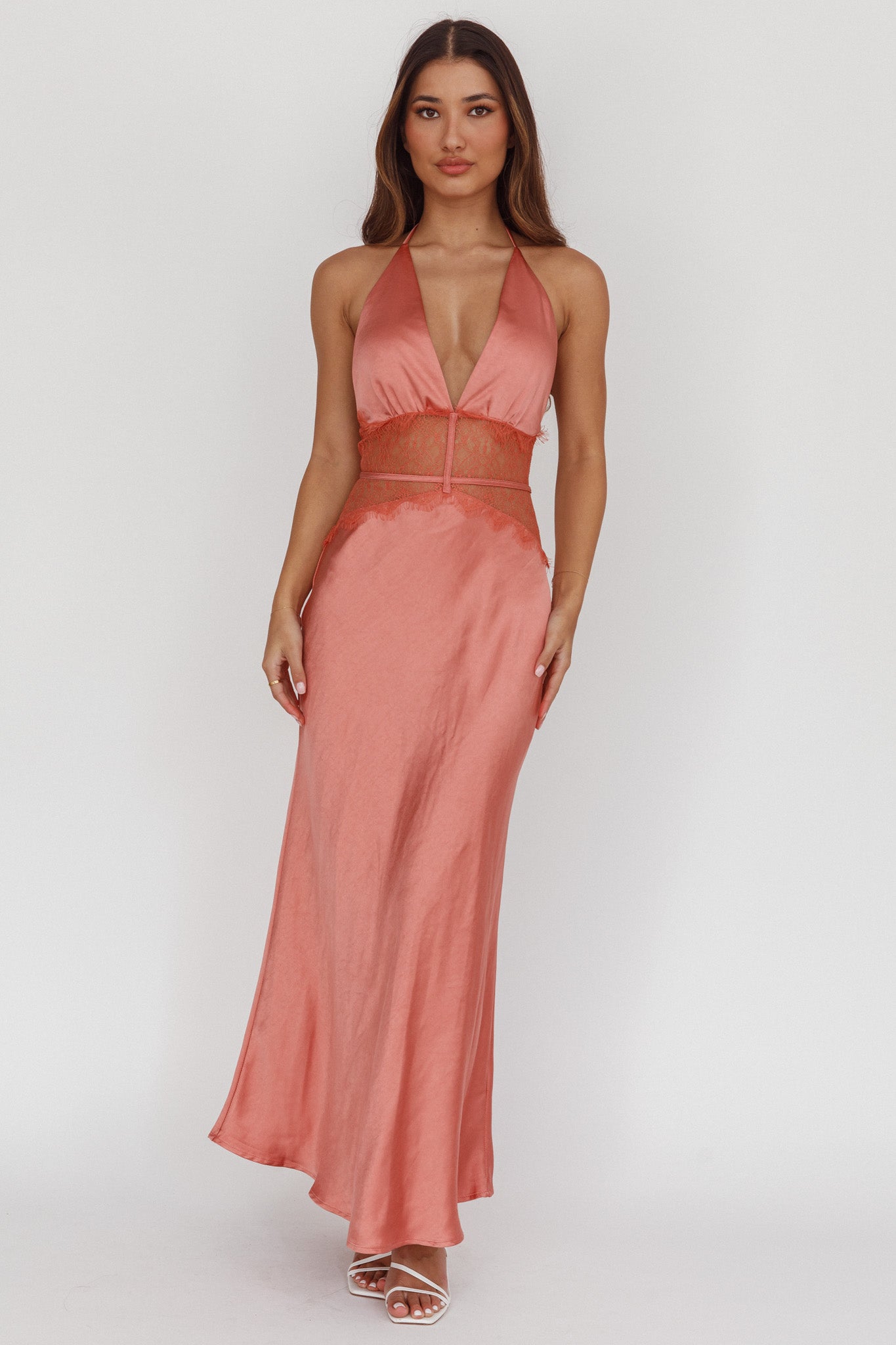 Tarly Lace Waist Halter Maxi Dress Rose by Selfie Leslie