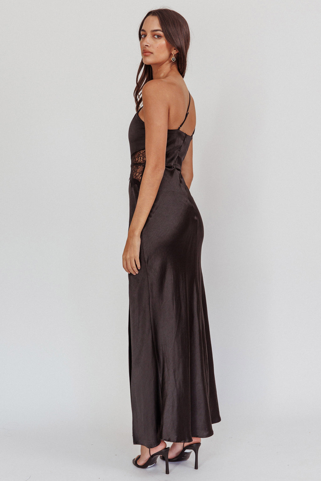 Tarly Lace Waist One-Shoulder Maxi Dress Black by Selfie Leslie