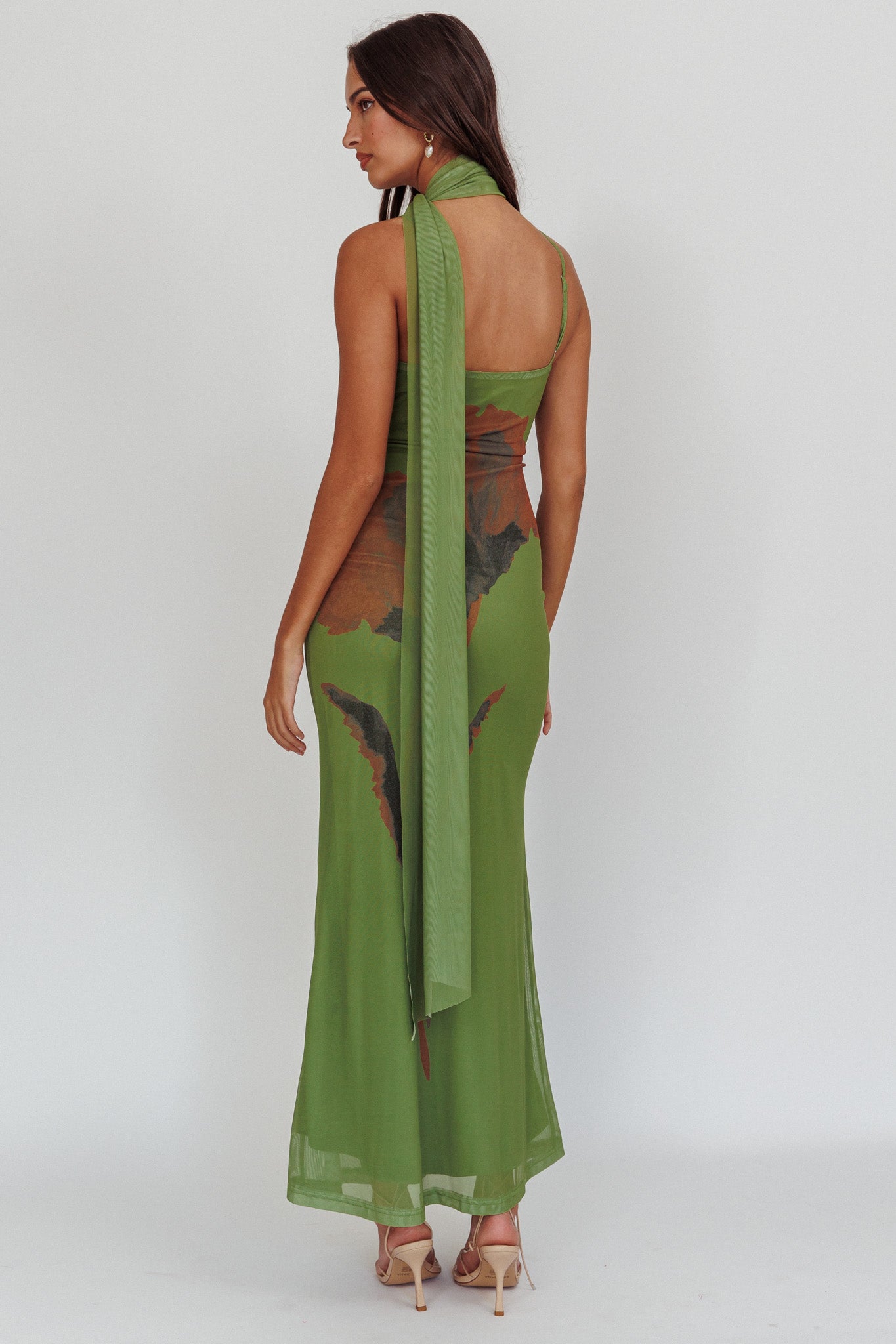 No Surprises Scarfed Floral Maxi Dress Green - S No Surprises Scarfed Floral Maxi Dress Green - S