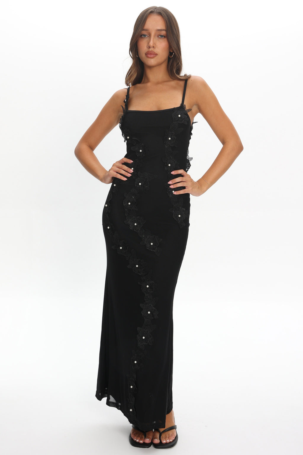 Like I'm Dreaming Floral Pearl Maxi Dress Black S