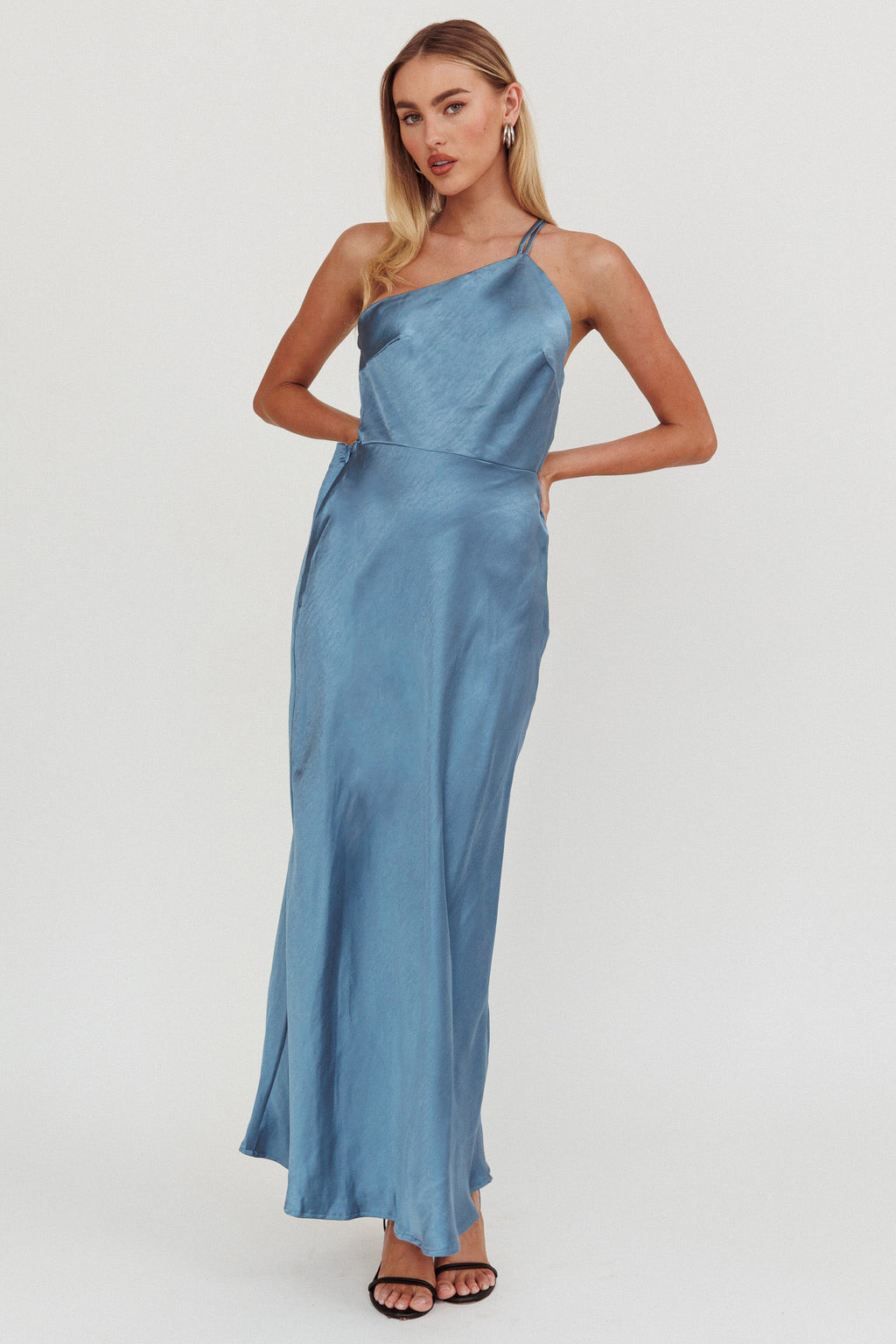 Aubrianna One-Shoulder Strappy Back Dress Midnight Blue by Selfie Leslie