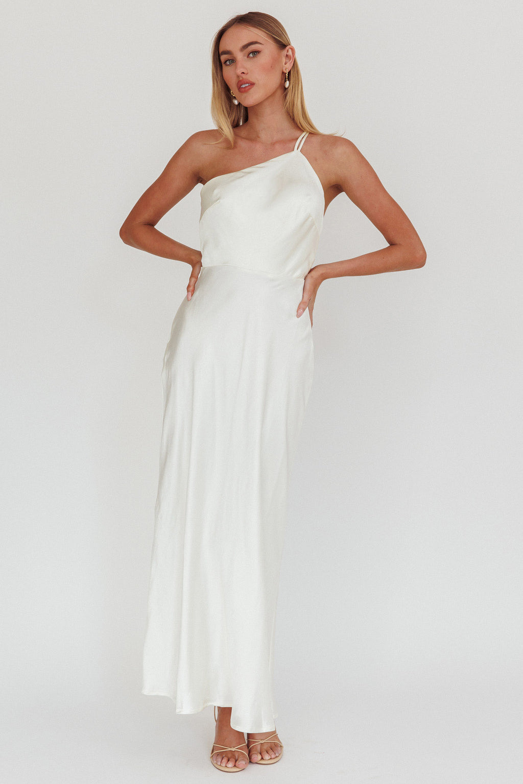 Aubrianna One-Shoulder Strappy Back Dress White by Selfie Leslie