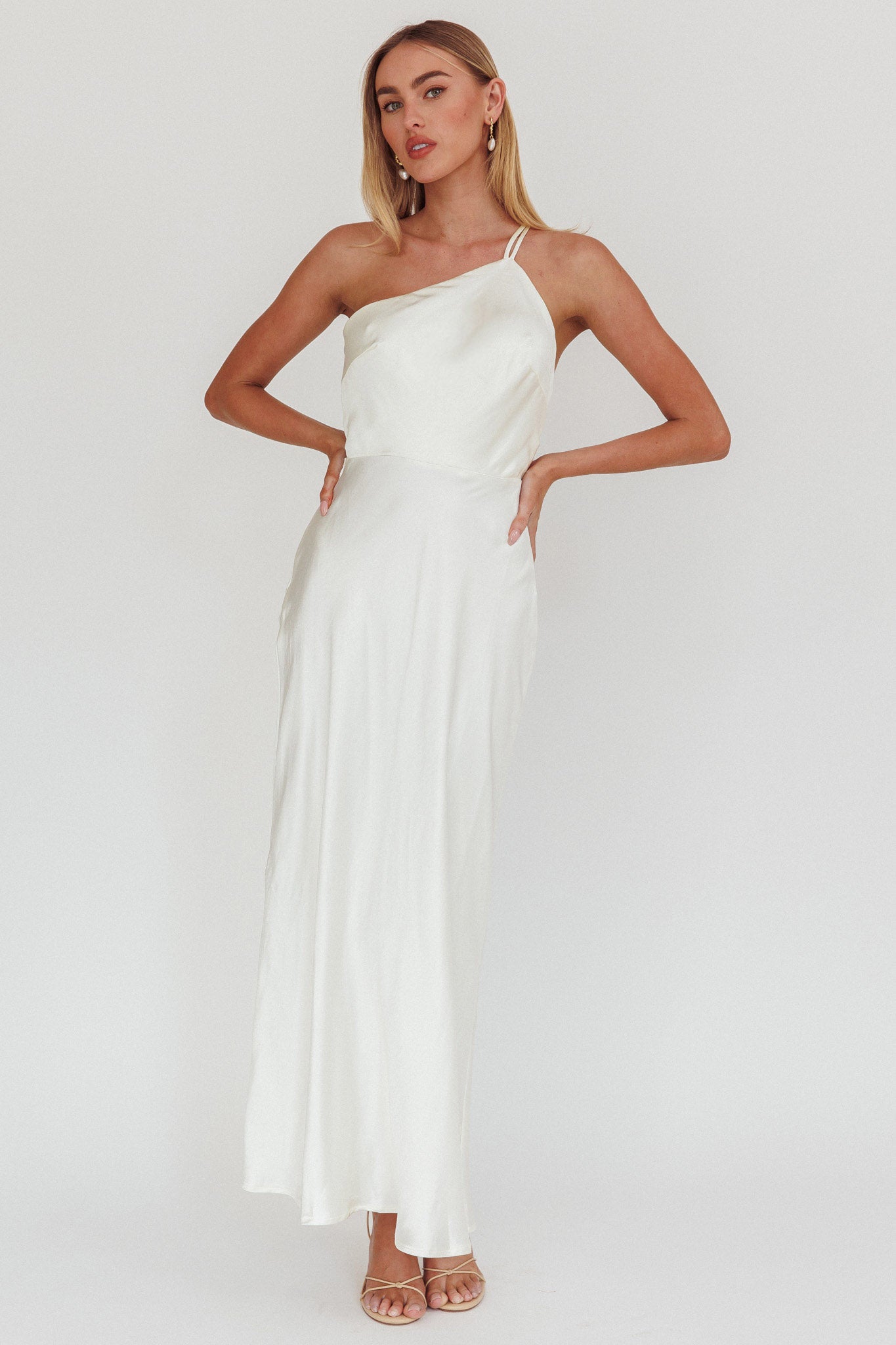 Aubrianna One-Shoulder Strappy Back Dress White by Selfie Leslie