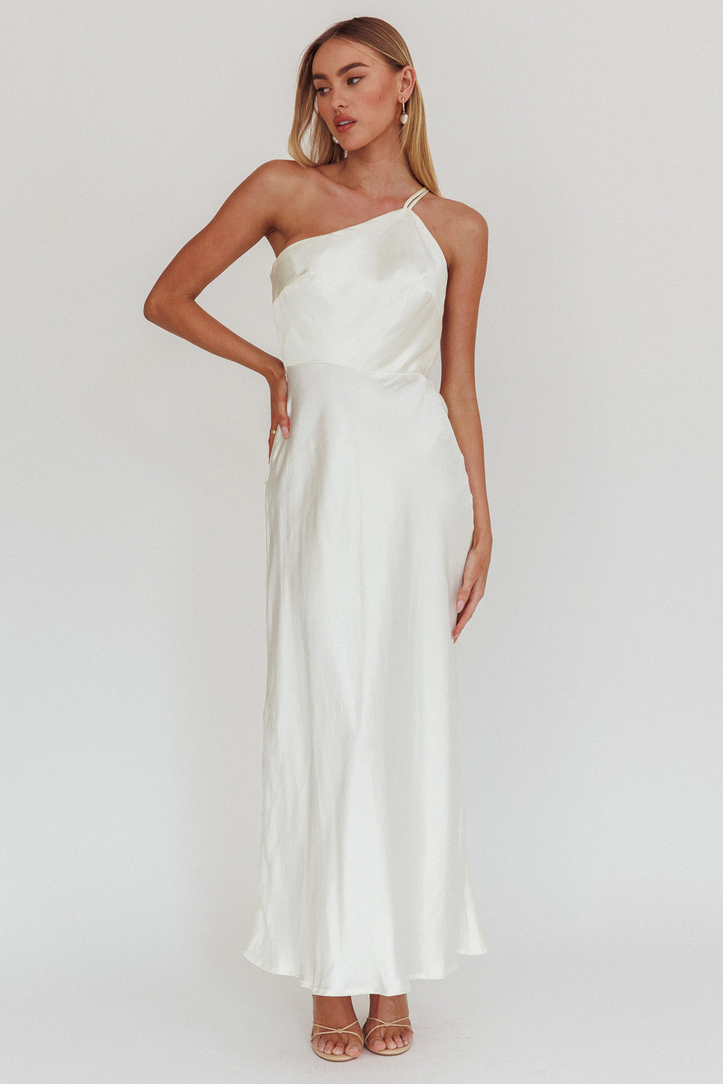 Aubrianna One-Shoulder Strappy Back Dress White by Selfie Leslie