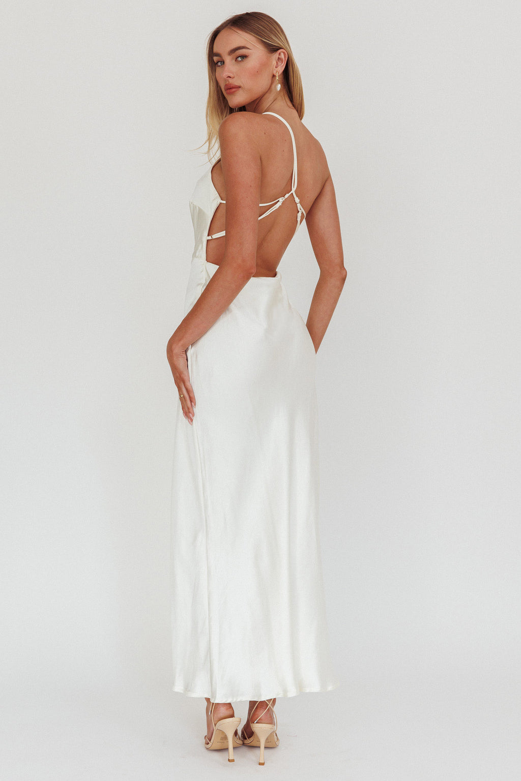 Aubrianna One-Shoulder Strappy Back Dress White by Selfie Leslie
