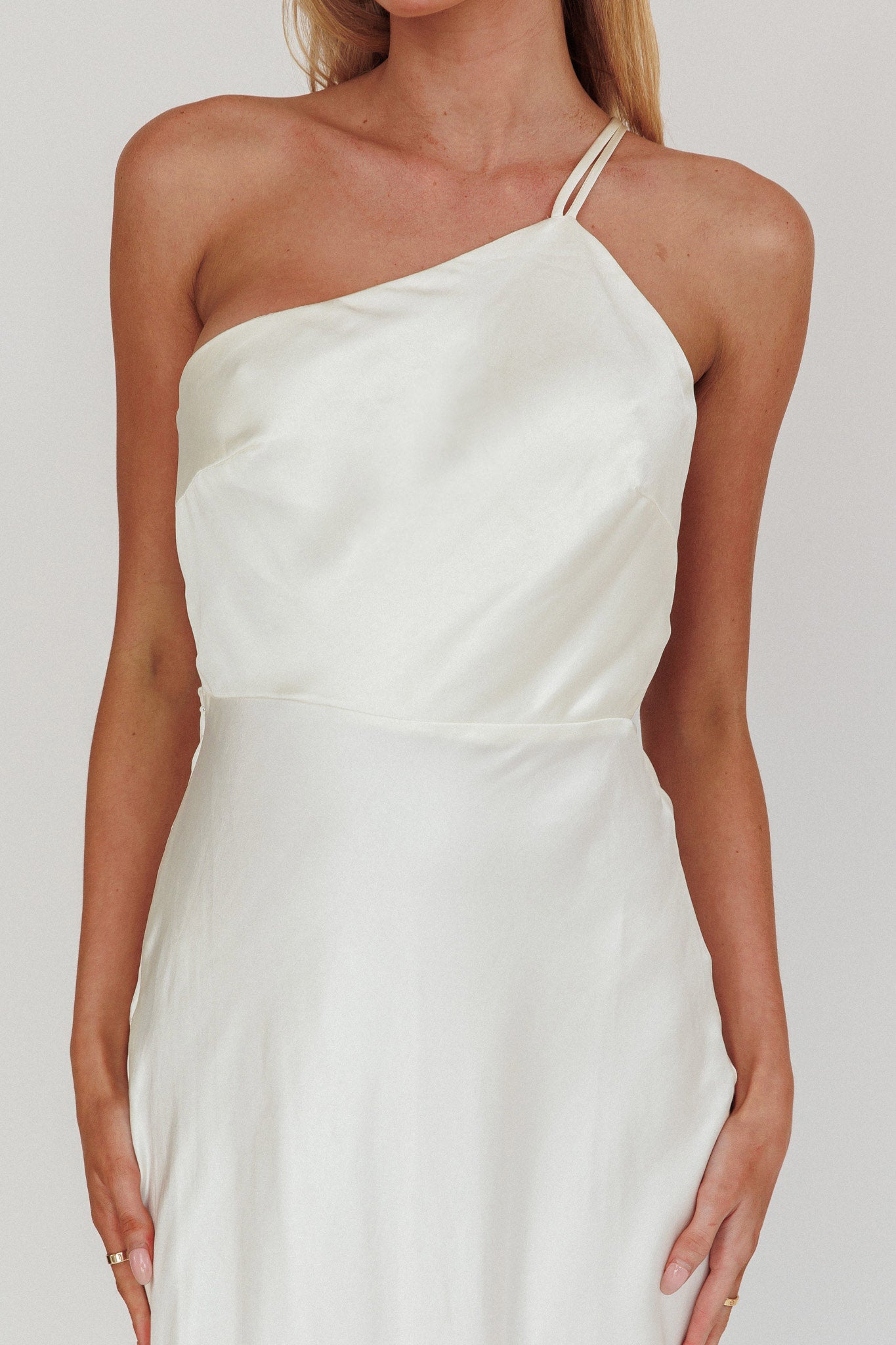 aubrianna midi dress Aubrianna One-Shoulder Strappy Back Dress White