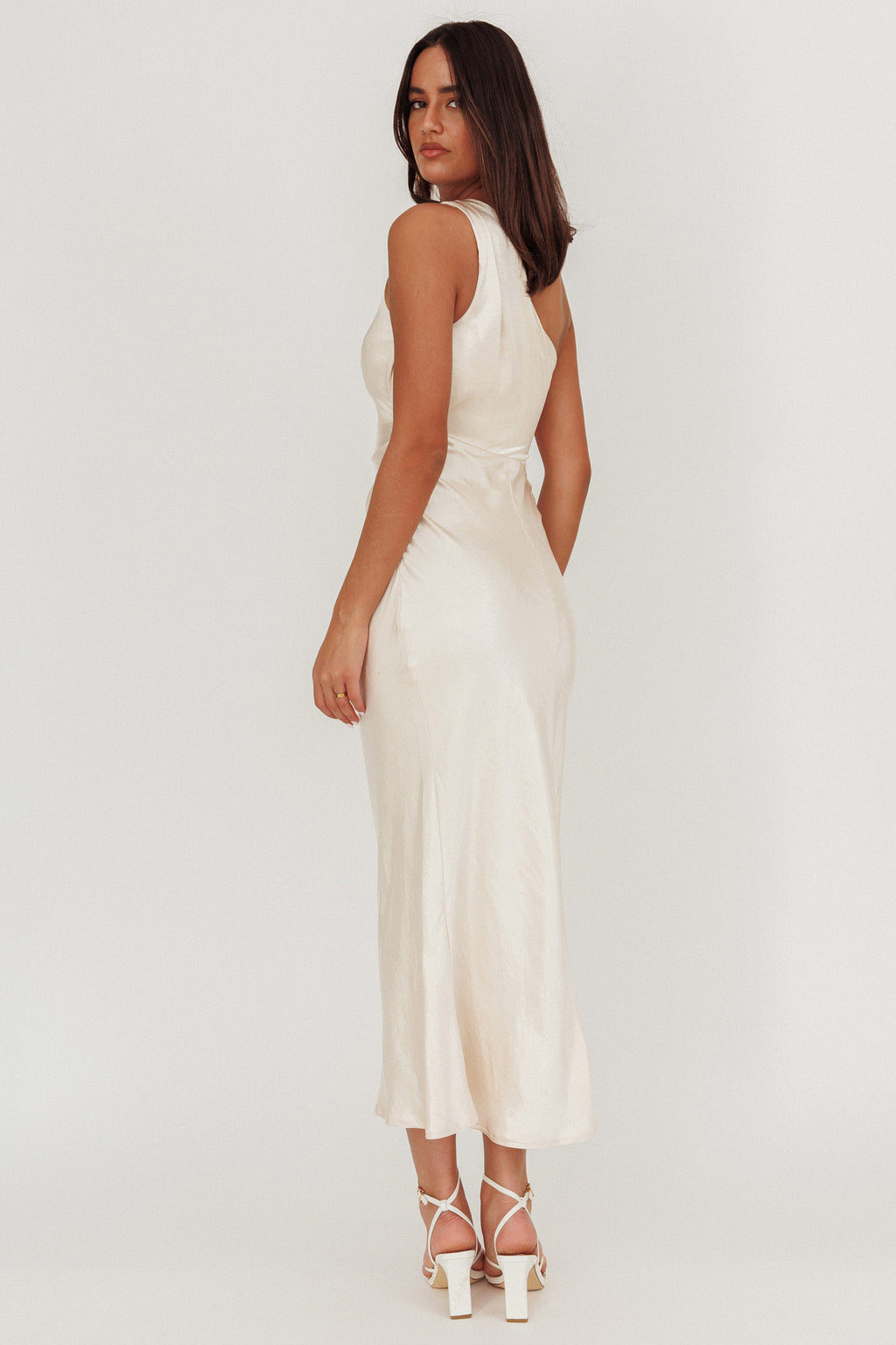 Always Golden One-Shoulder Midi Dress Champagne by Selfie Leslie