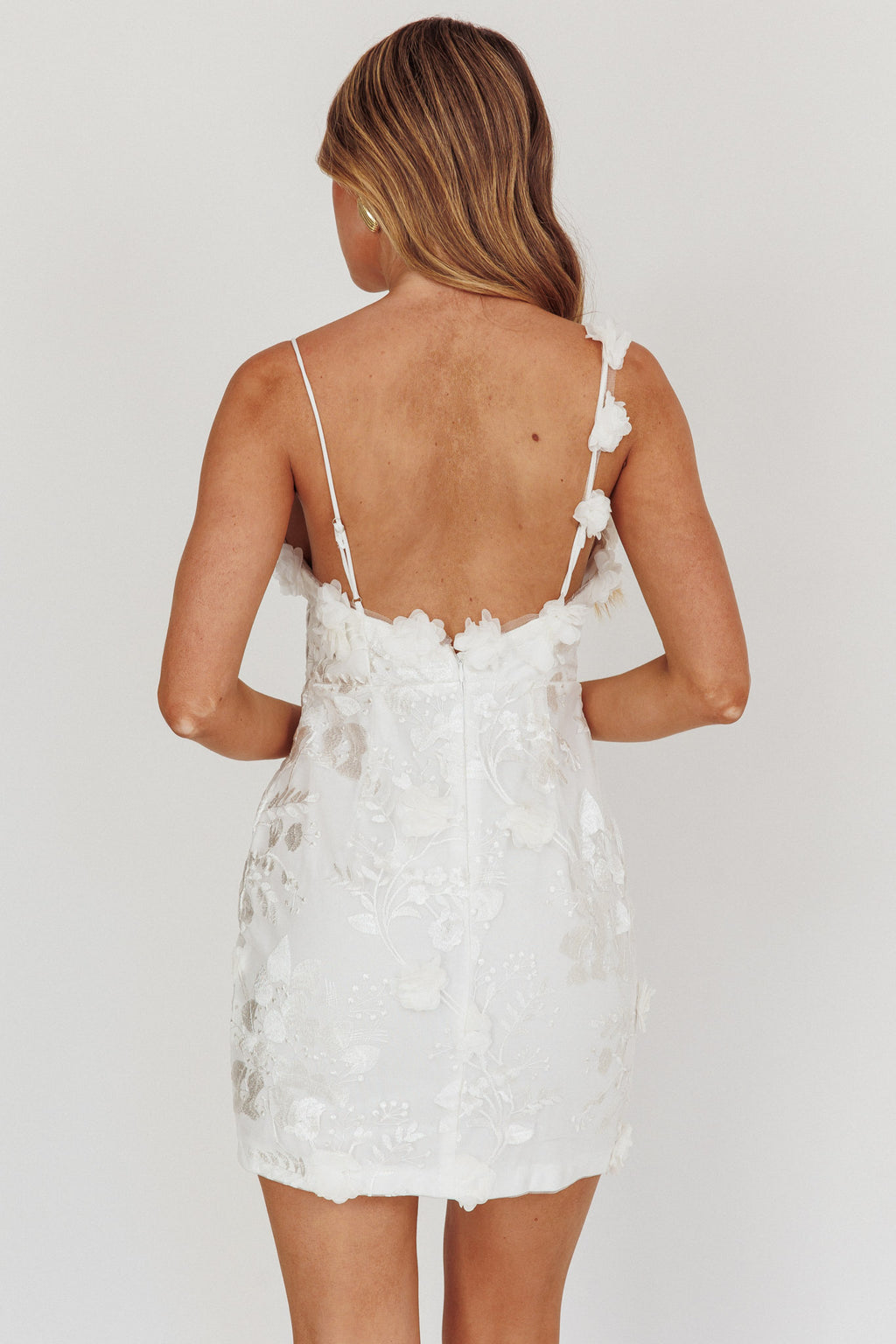 Saskia Floral Embroidery Mini Dress White by Selfie Leslie