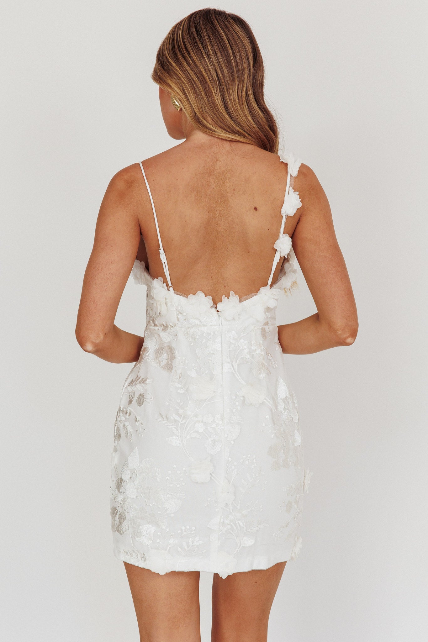 Saskia Floral Embroidery Mini Dress White by Selfie Leslie