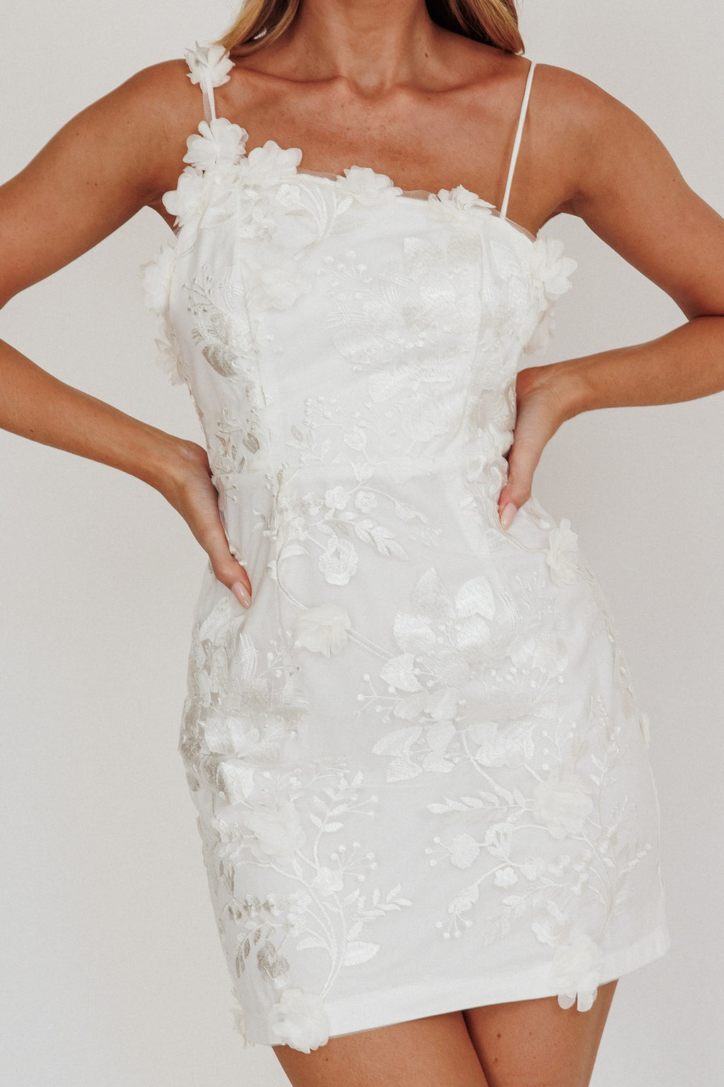 Saskia Floral Embroidery Mini Dress White by Selfie Leslie