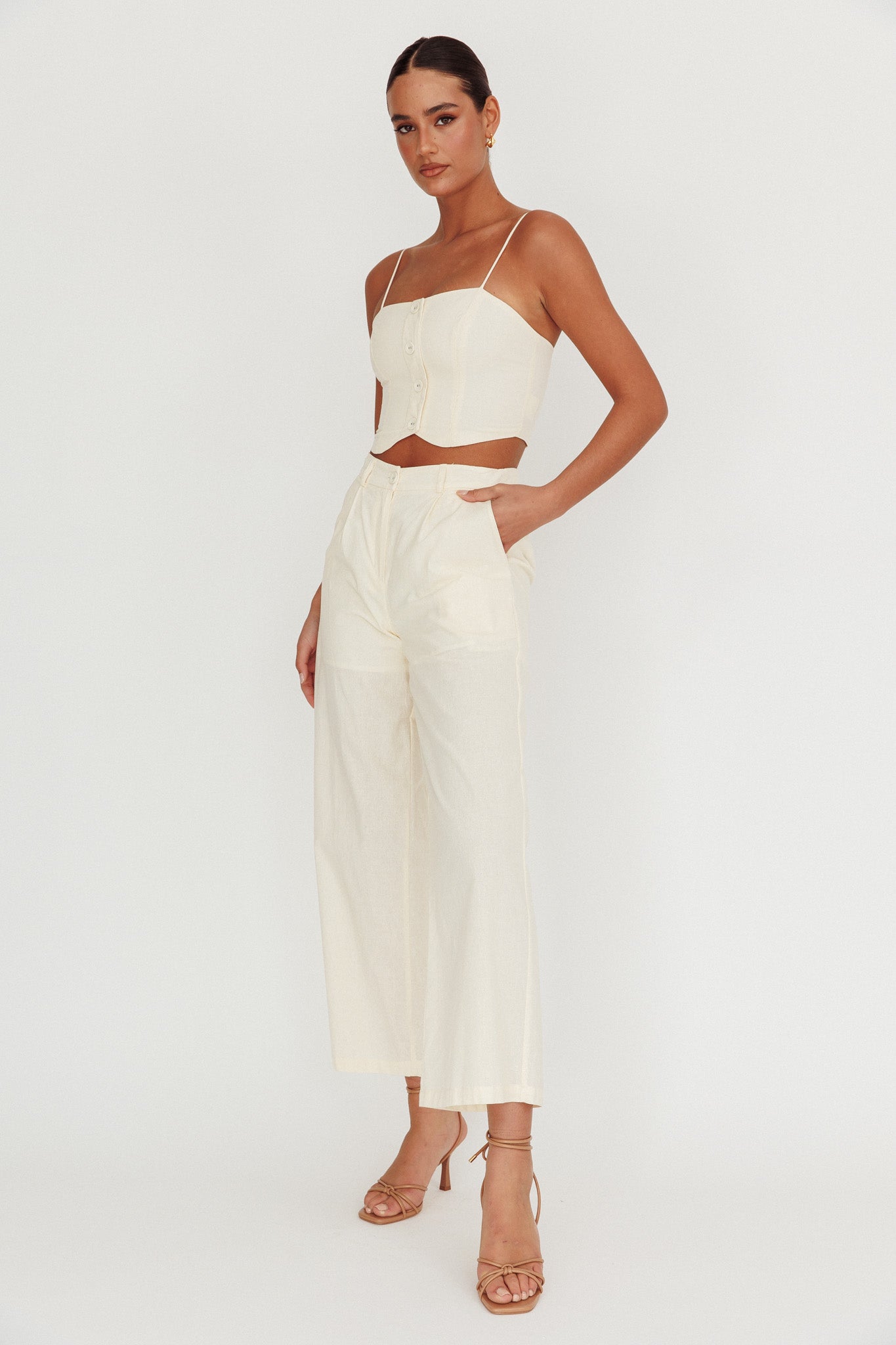 Breathless Wide Leg Pant Oat by Selfie Leslie