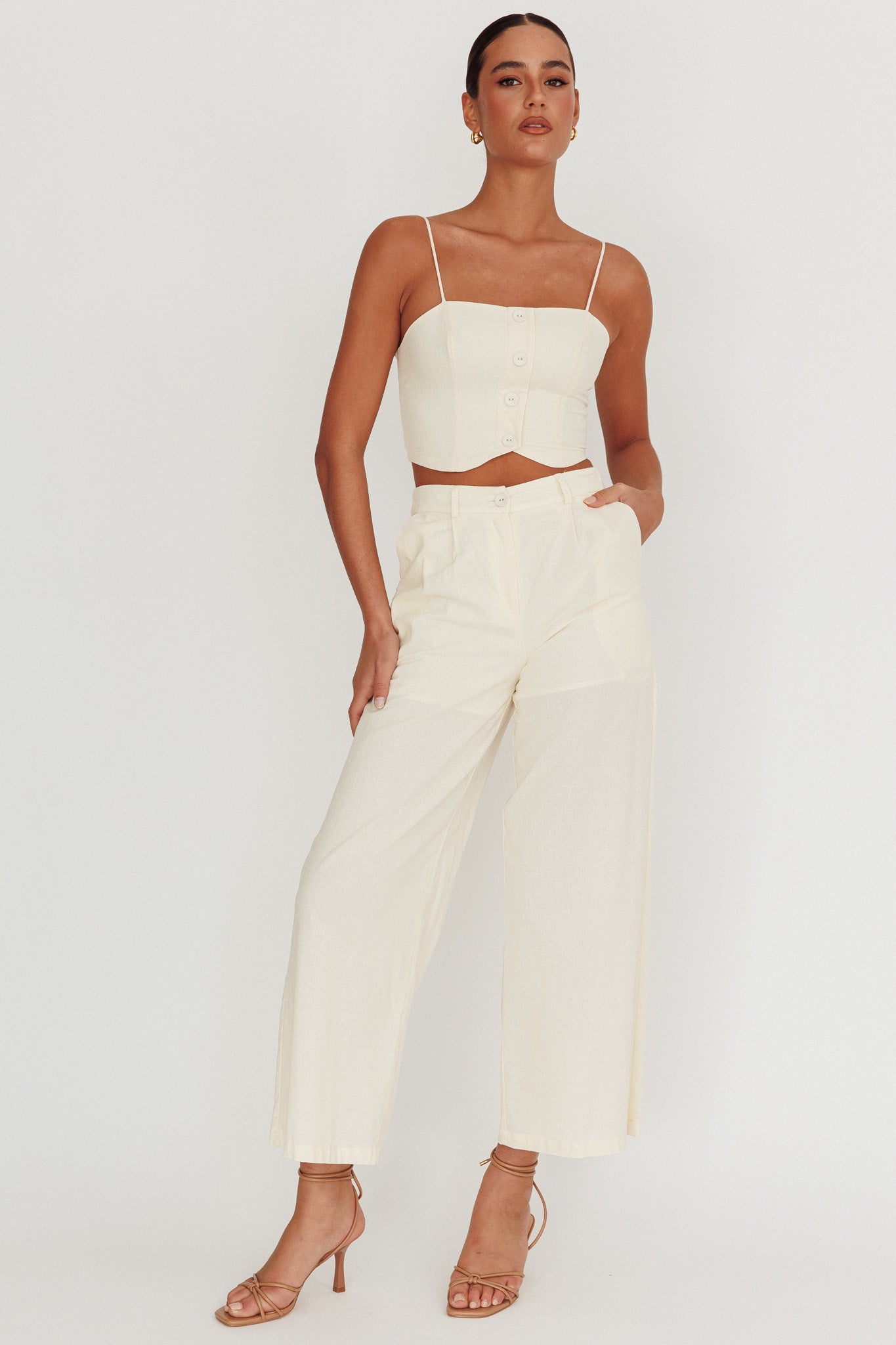 Breathless Wide Leg Pant Oat by Selfie Leslie