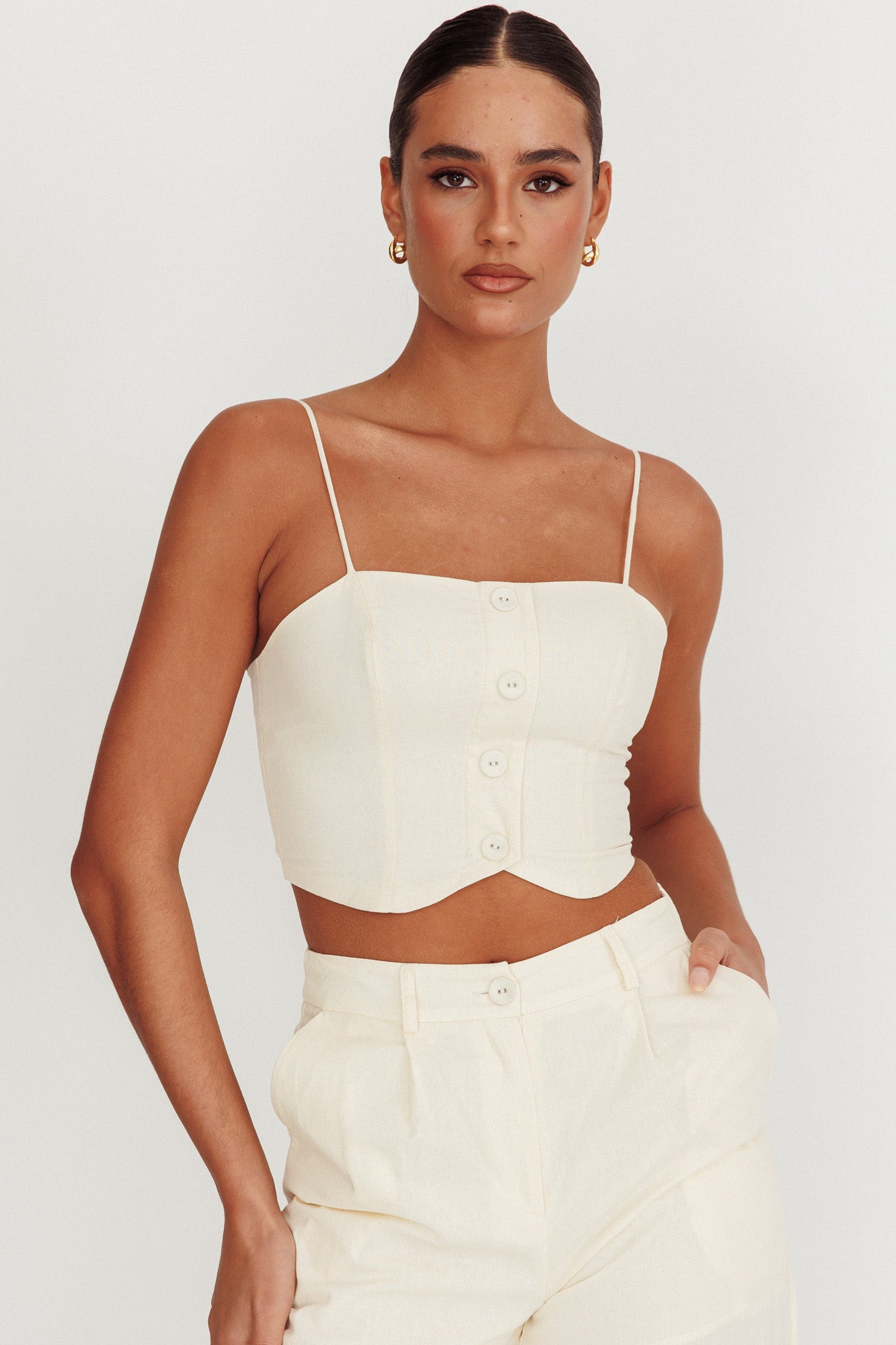 Breathless Straight Neck Cropped Top Oat by Selfie Leslie