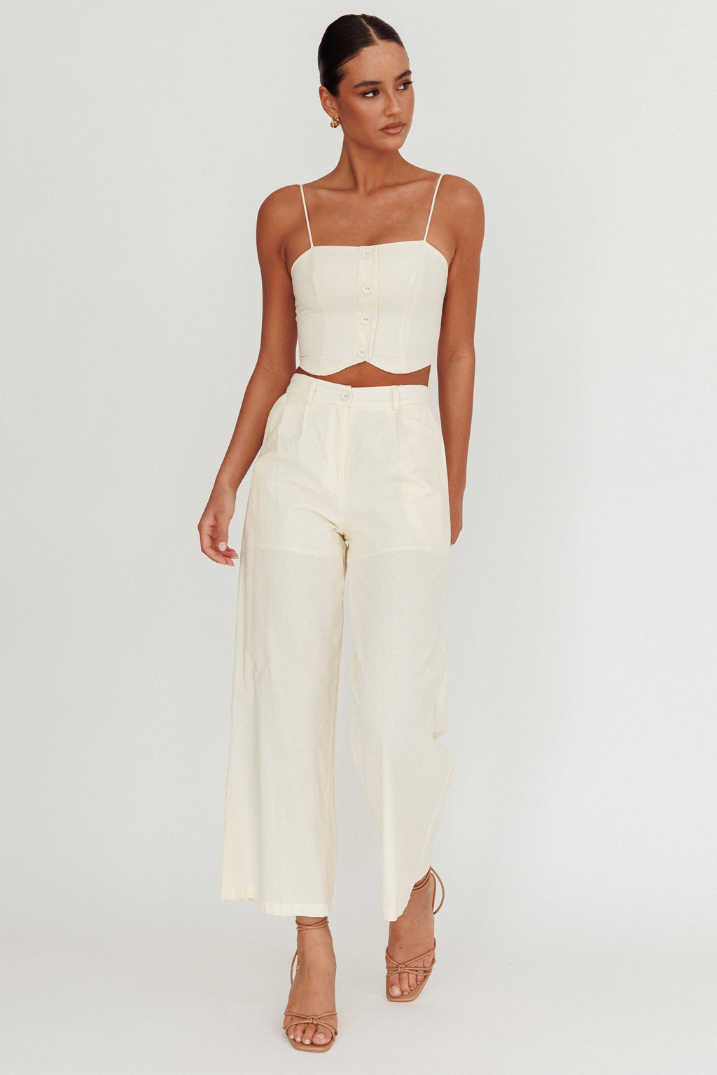 Breathless Straight Neck Cropped Top Oat by Selfie Leslie