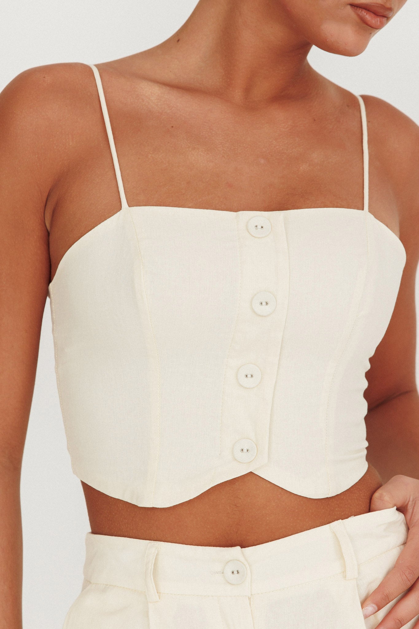 Breathless Straight Neck Cropped Top Oat by Selfie Leslie