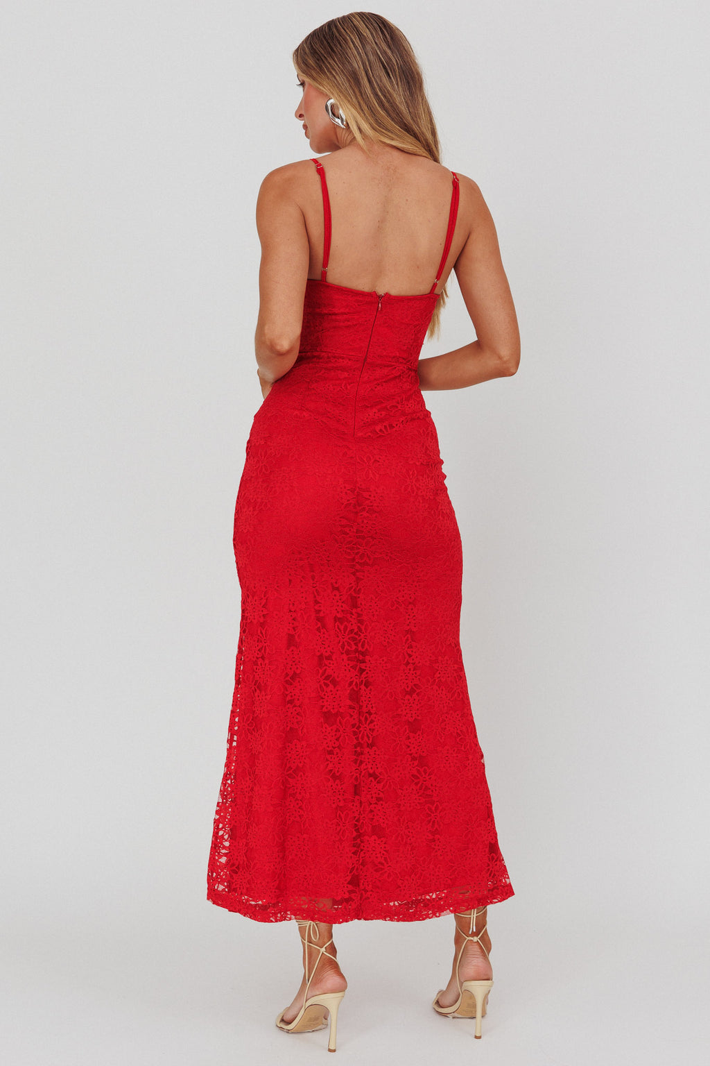 Passione Tied Bust Lace Maxi Dress Cherry by Selfie Leslie