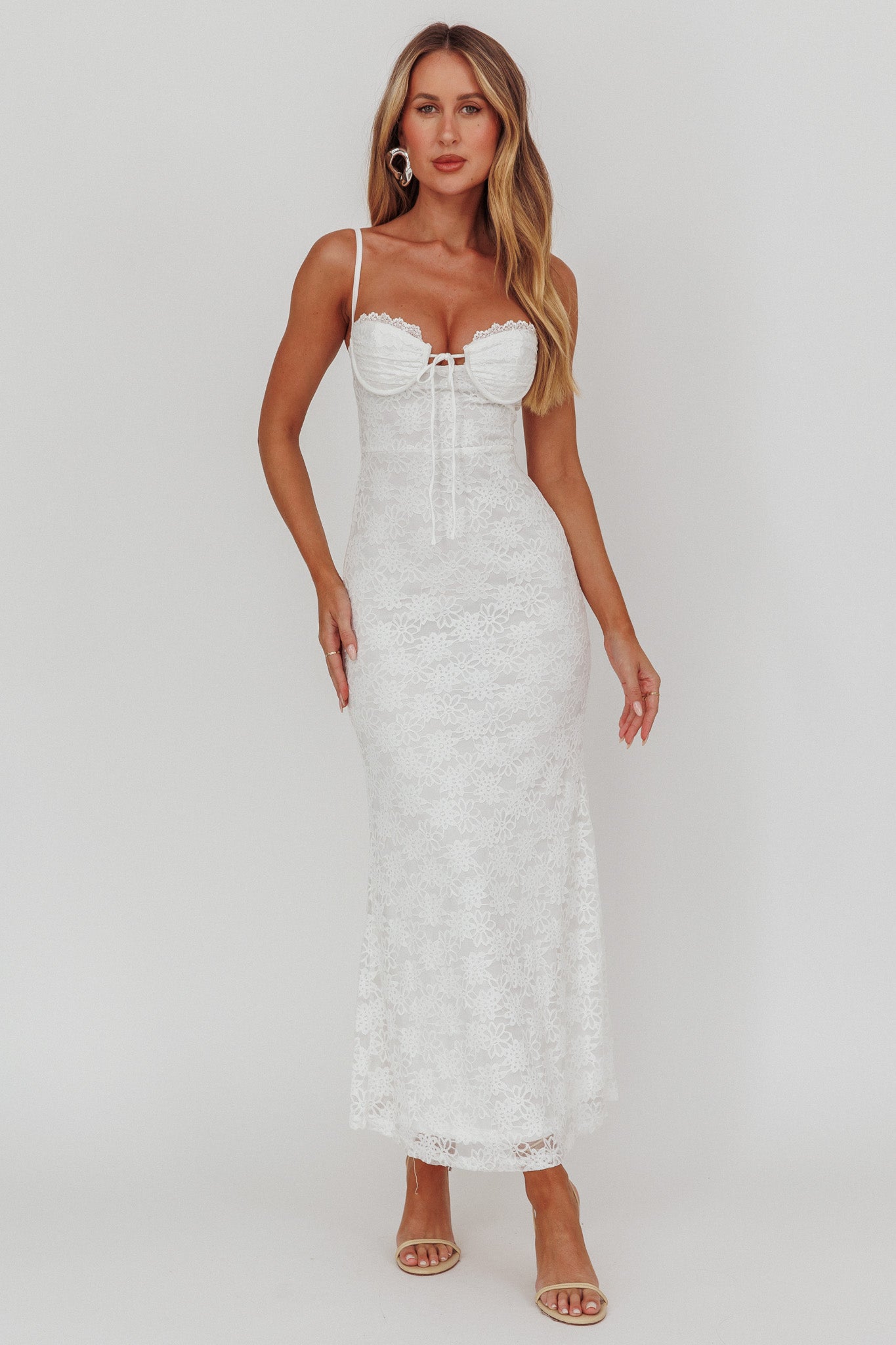 Shop the Passione Tied Bust Lace Maxi Dress White