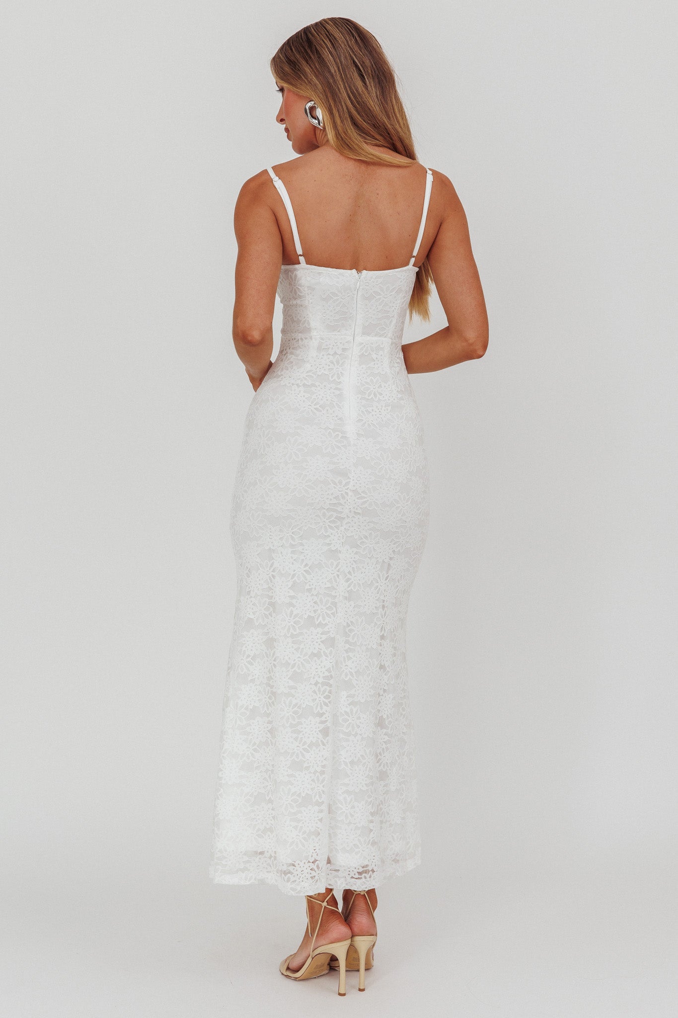 Passione Tied Bust Lace Maxi Dress White by Selfie Leslie