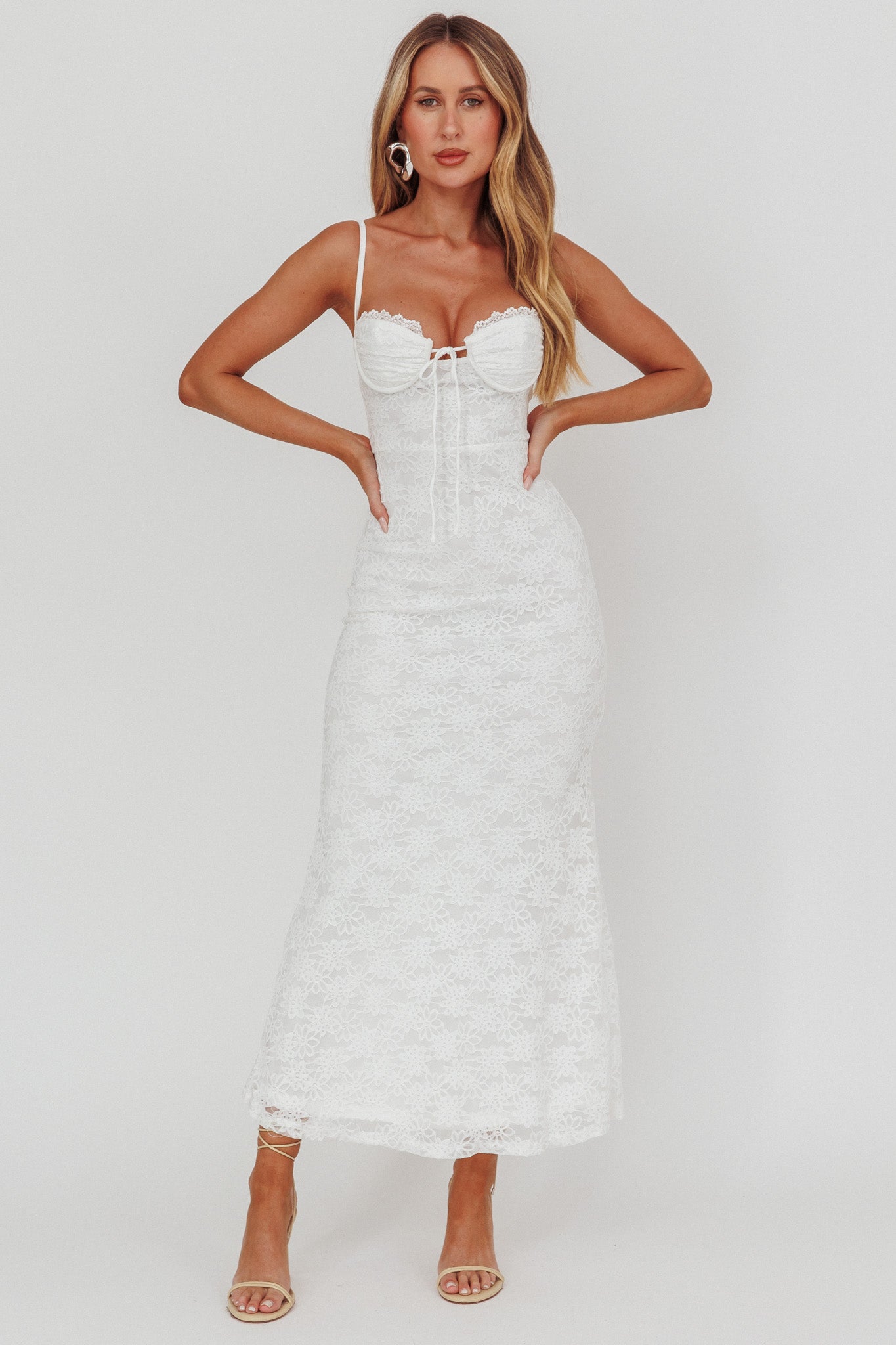 Passione Tied Bust Lace Maxi Dress White | Selfie Leslie