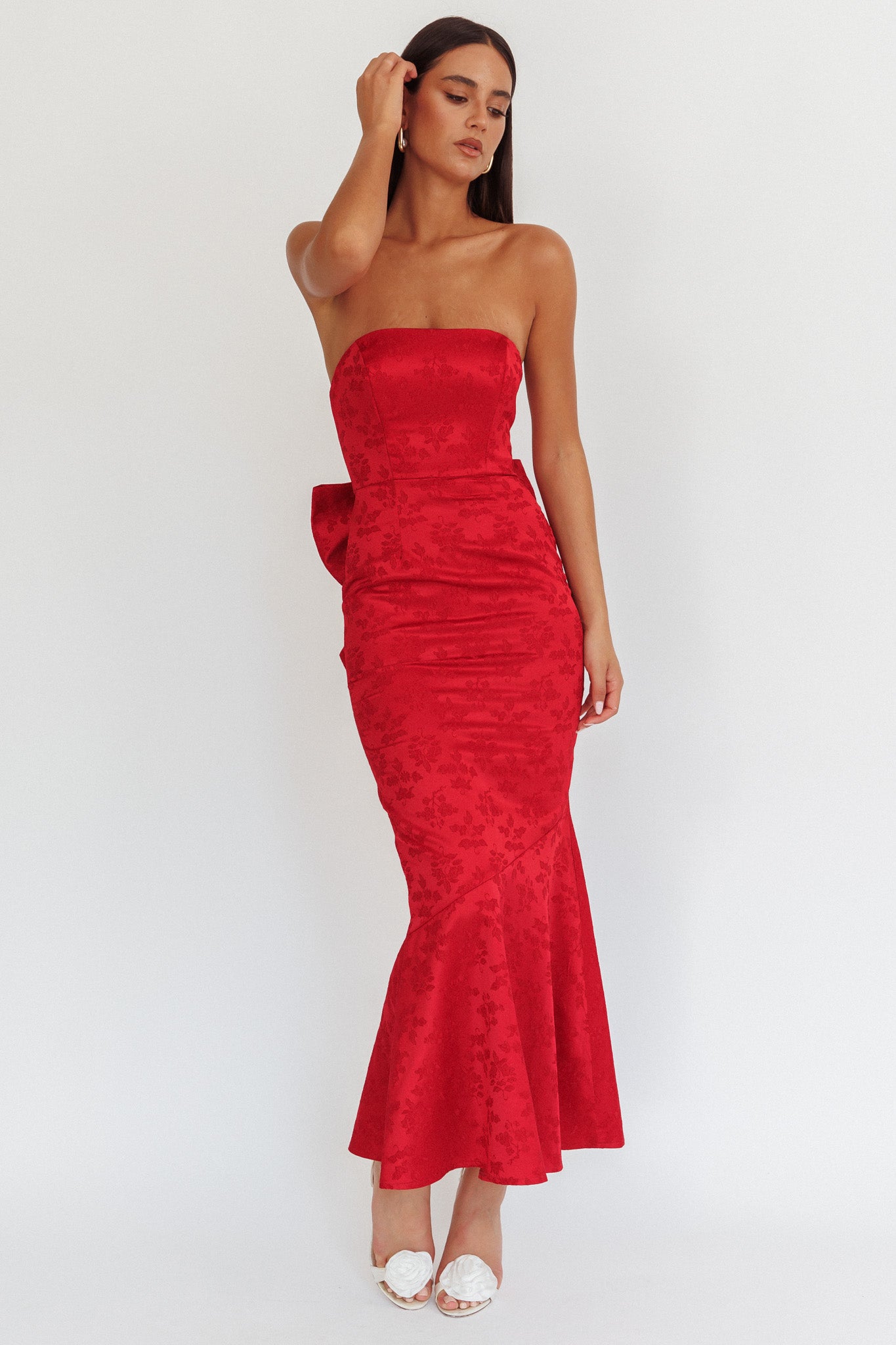 Melty Kisses Bow Back Maxi Dress Wine by Selfie Leslie