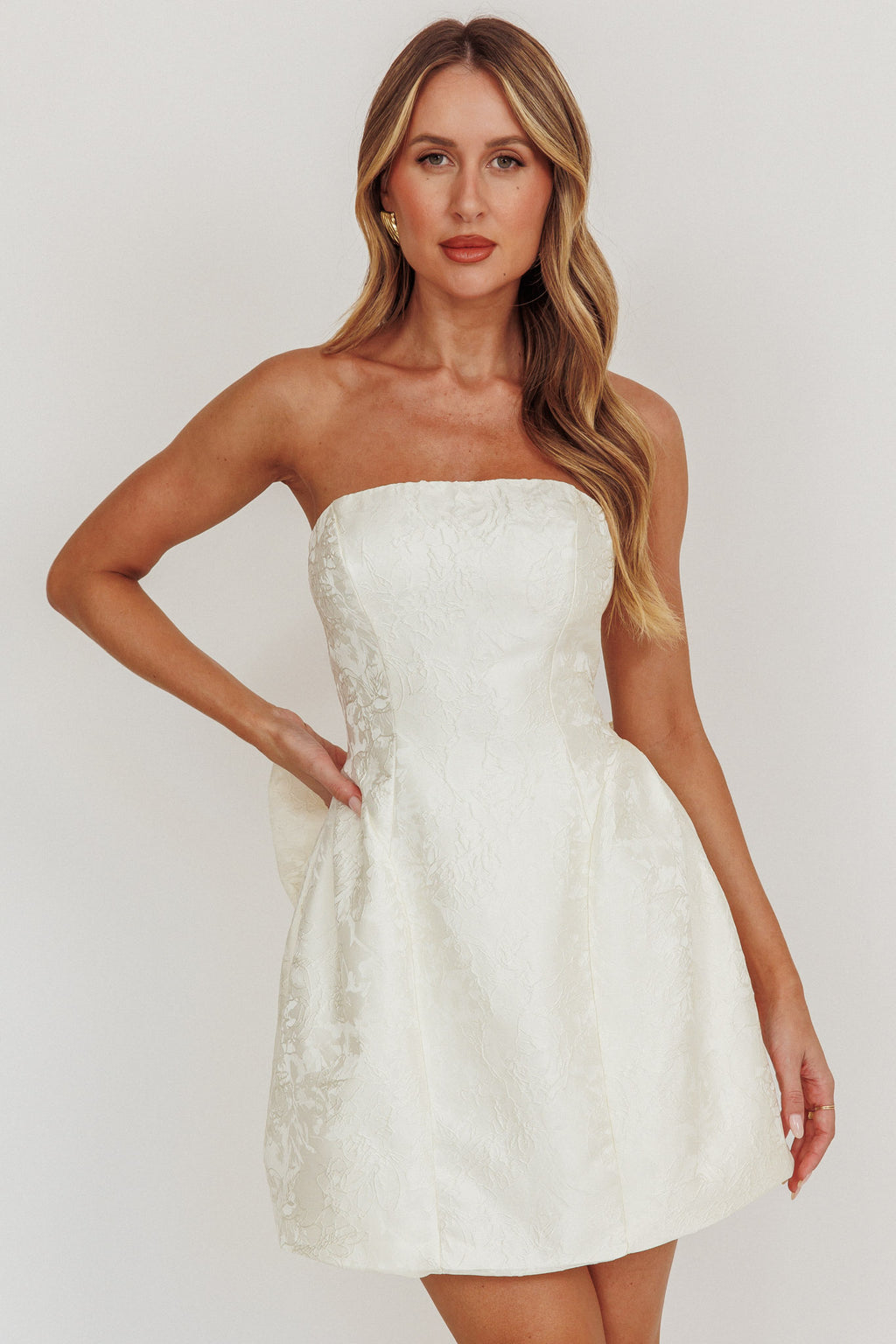 Melty Kisses Bow Mini Dress Cream by Selfie Leslie