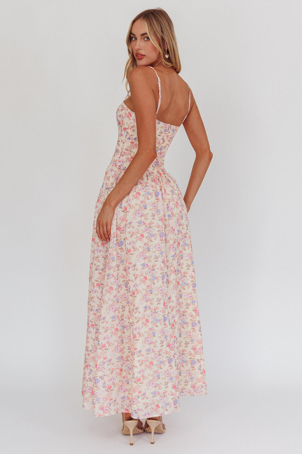 Daisy Day Basque Waist Maxi Dress Floral Blue by Selfie Leslie
