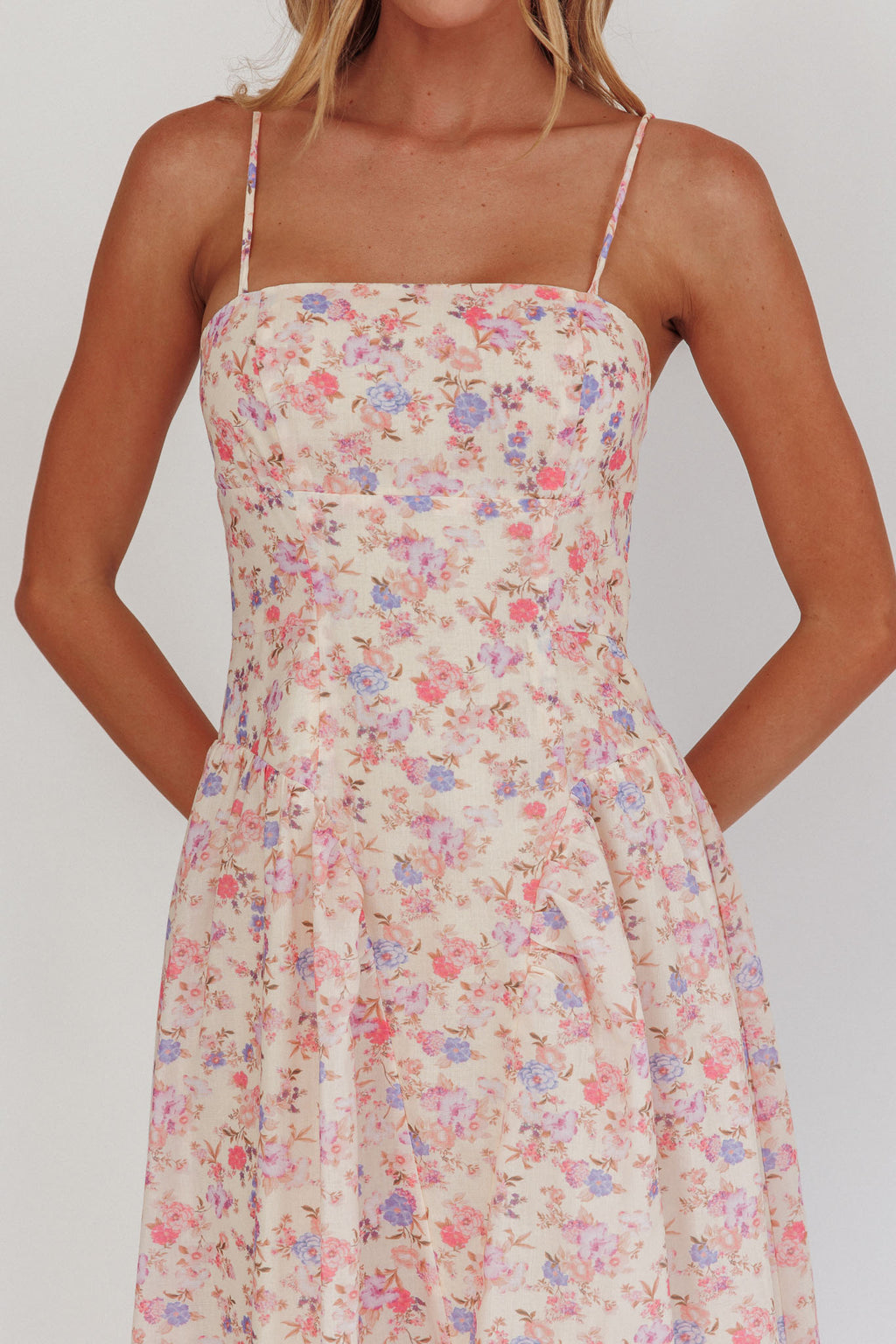 Daisy Day Basque Waist Maxi Dress Floral Blue by Selfie Leslie