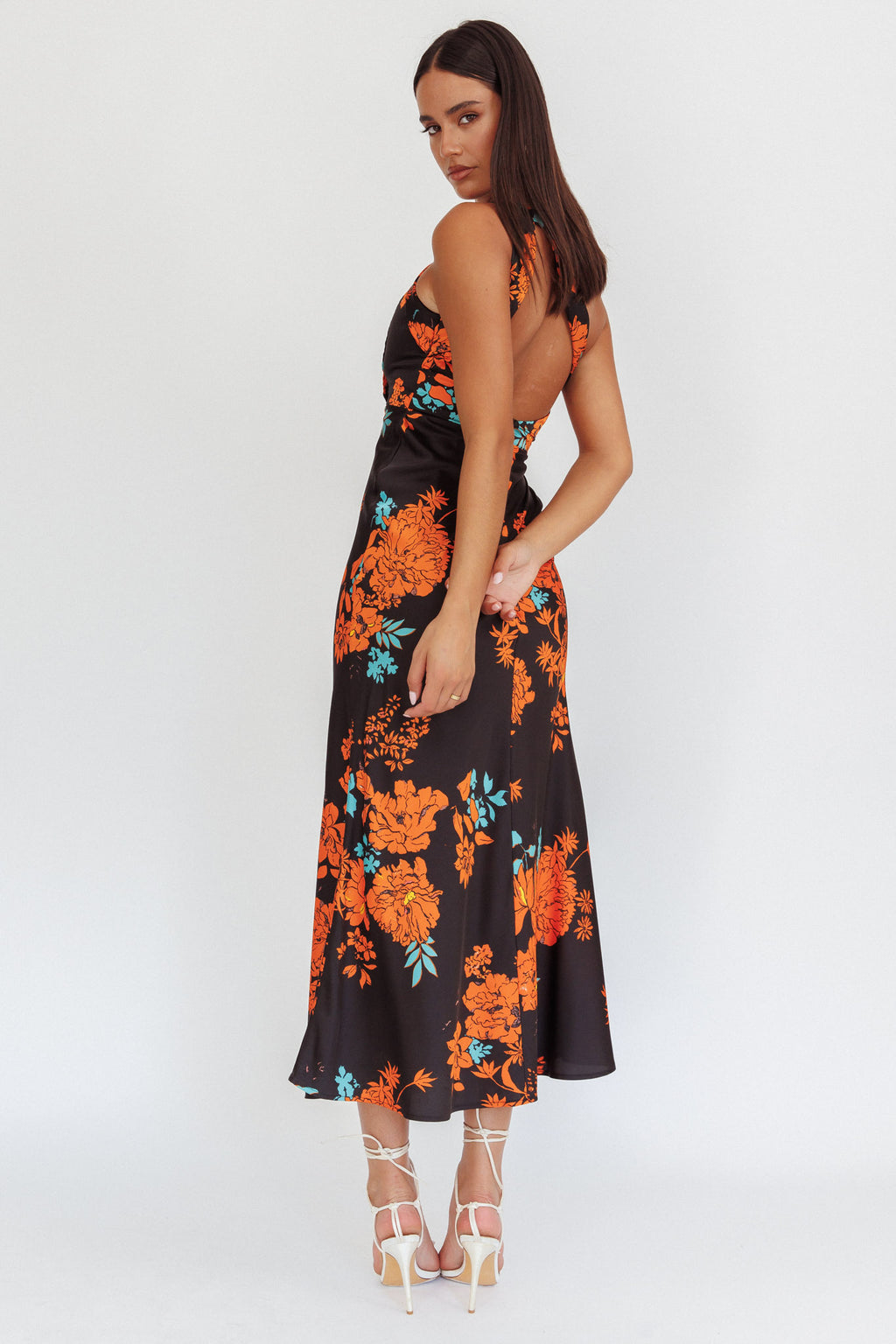 Fly Love Satin One Shoulder Maxi Dress Floral Black by Selfie Leslie